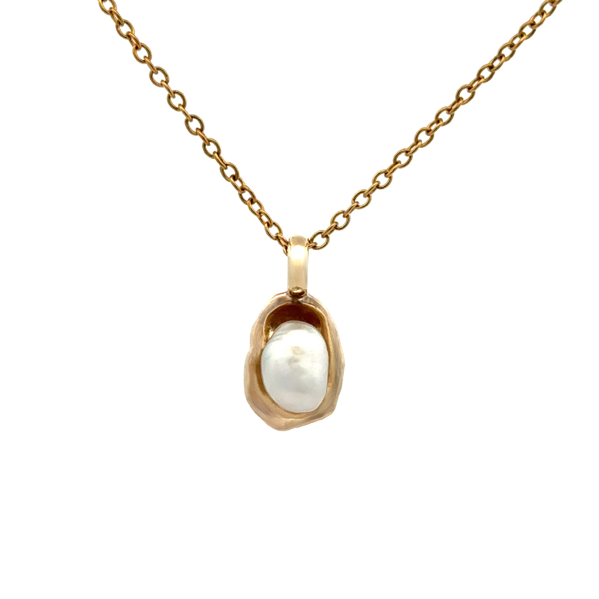 9K Yellow Gold Australian South Sea 0.4g Keshi Pearl Pendant front view on white background