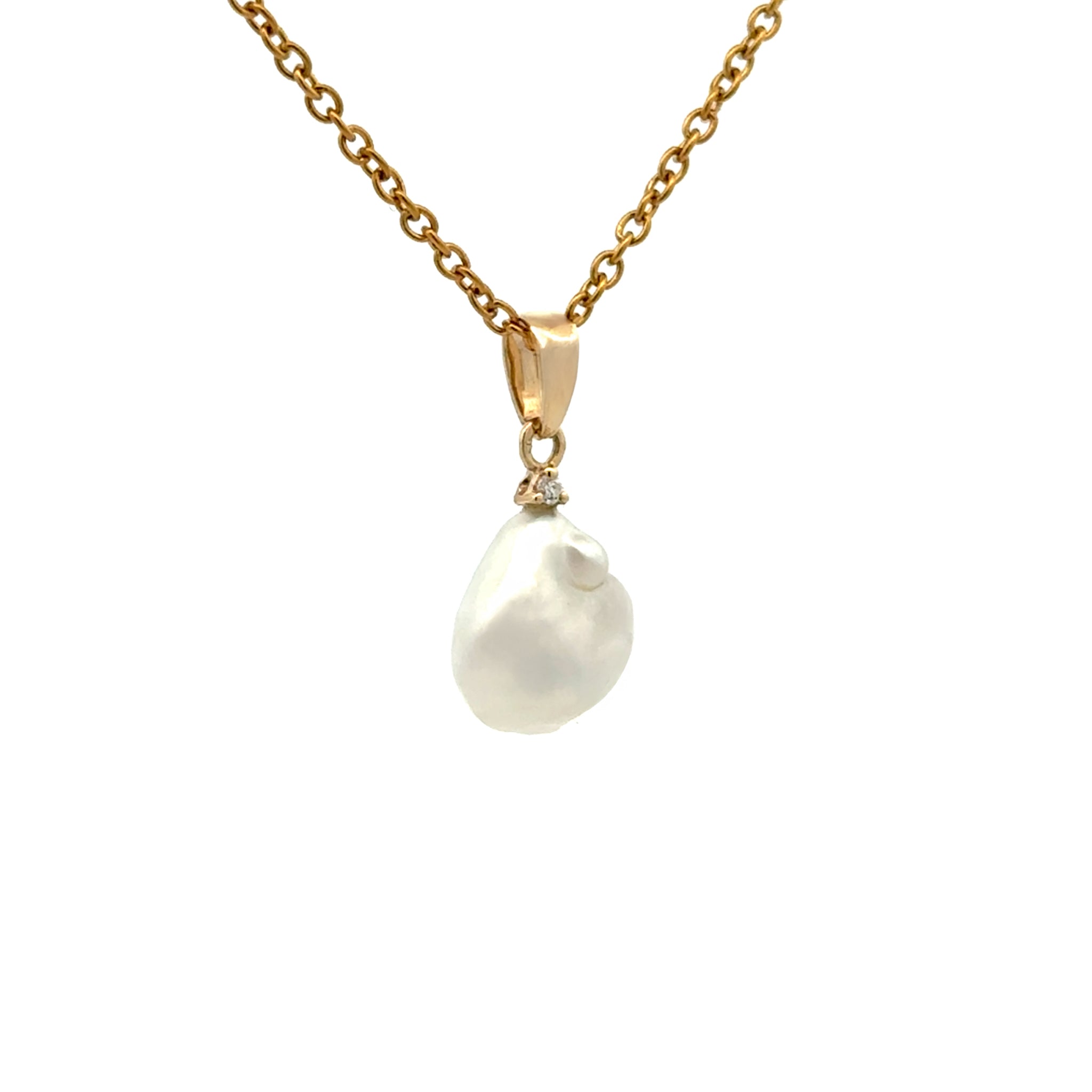 9K Yellow Gold Australian South Sea 0.9g Keshi Pearl and Diamond Pendant side view