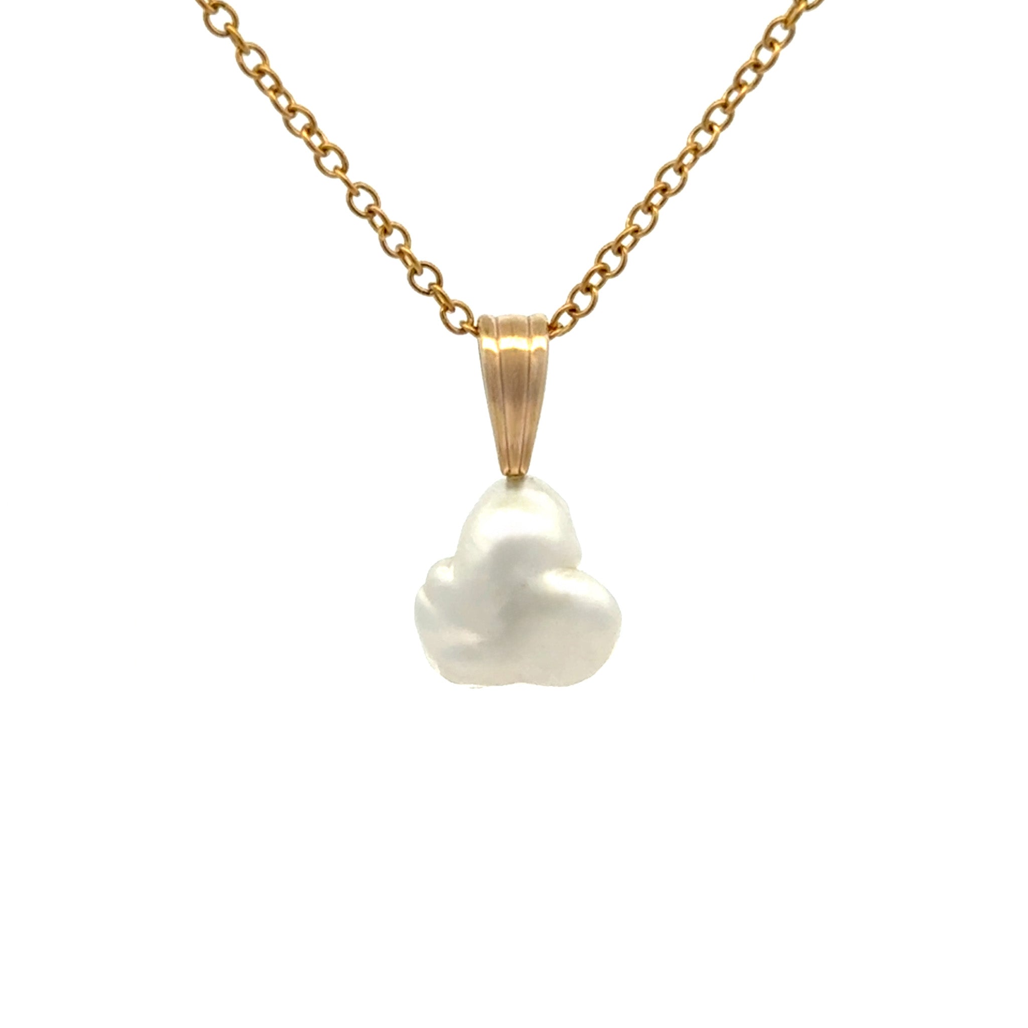 9K Yellow Gold Australian South Sea 1.4g Keshi Pearl Pendant front view on a white background