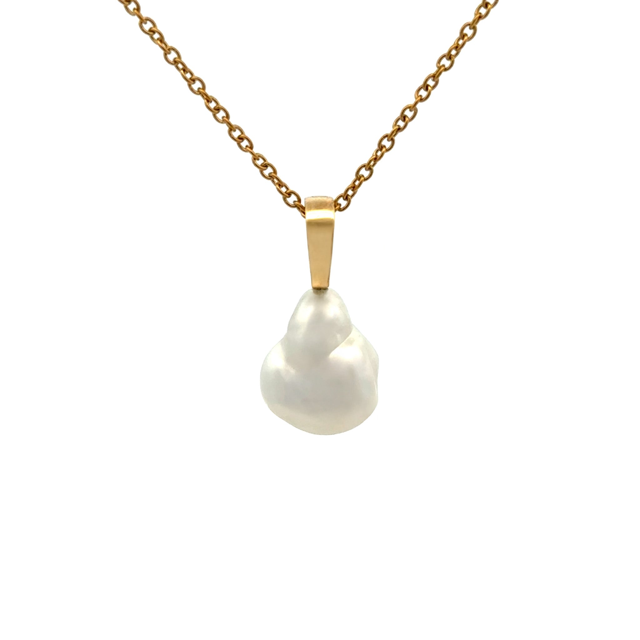 18K Yellow Gold Australian South Sea 1.9g Keshi Pearl Pendant front view on a white background
