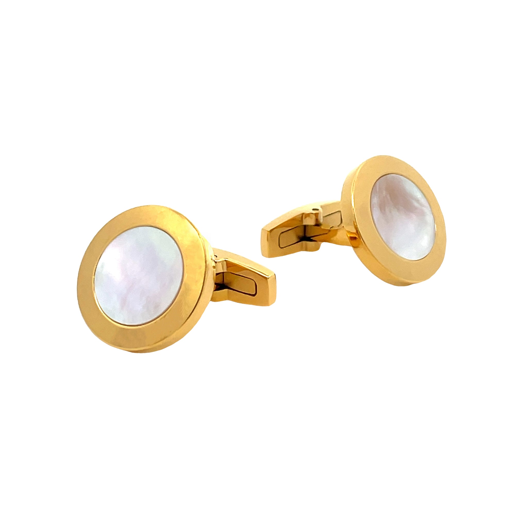 ROTONDO GUILLOCHÉ ROSE STAINLESS STEEL CUFFLINKS WITH WHITE MOTHER OF PEARL main image 0