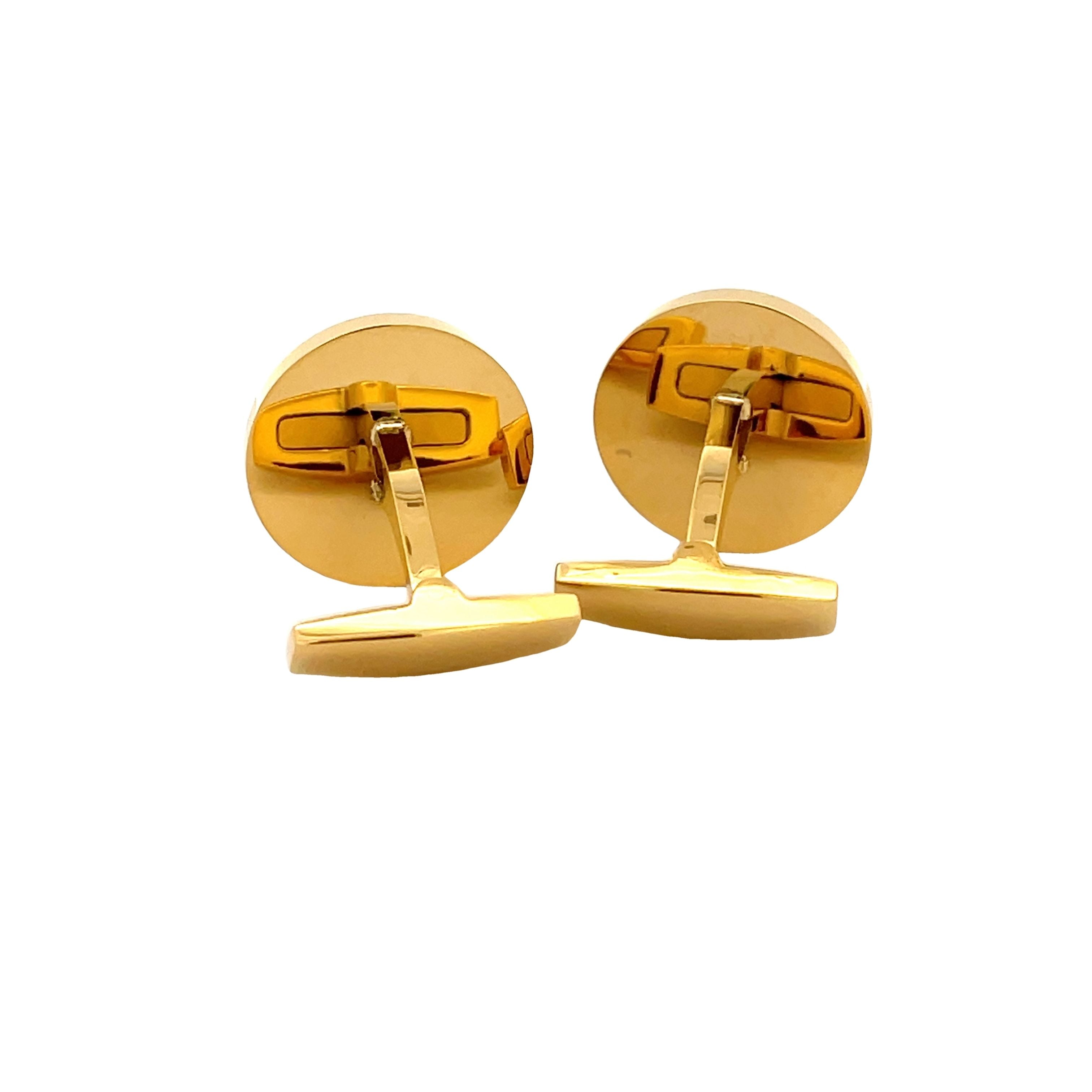 Gold Plated Stainless Steel White Mother Of Pearl Round Cufflinks