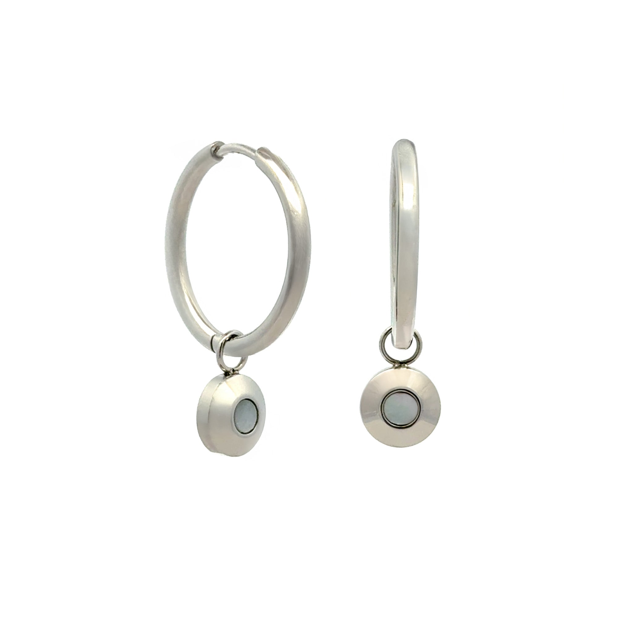Stainless Steel White Mother Of Pearl Hoop Earrings side view