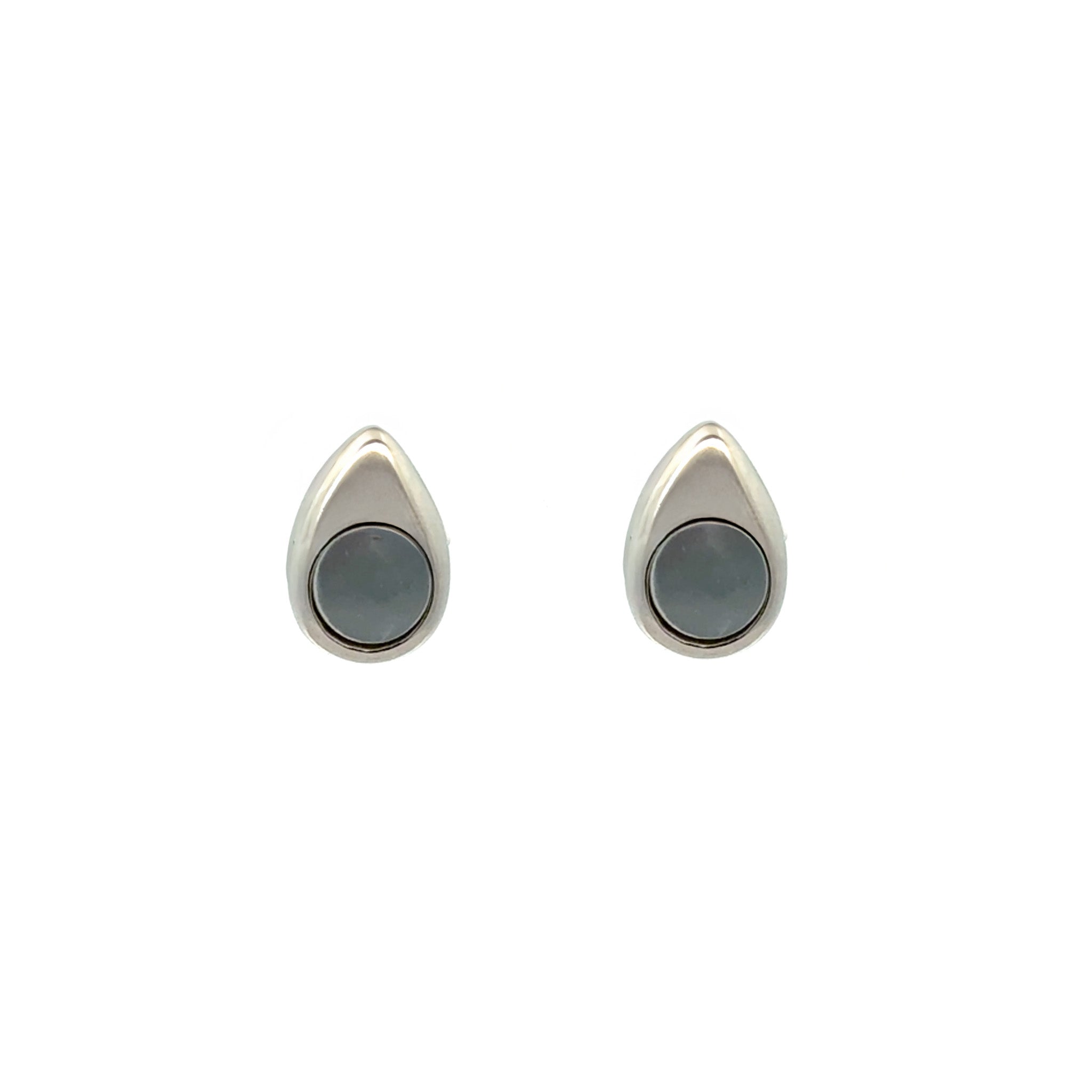 Stainless Steel White Mother Of Pearl Stud Earrings front view