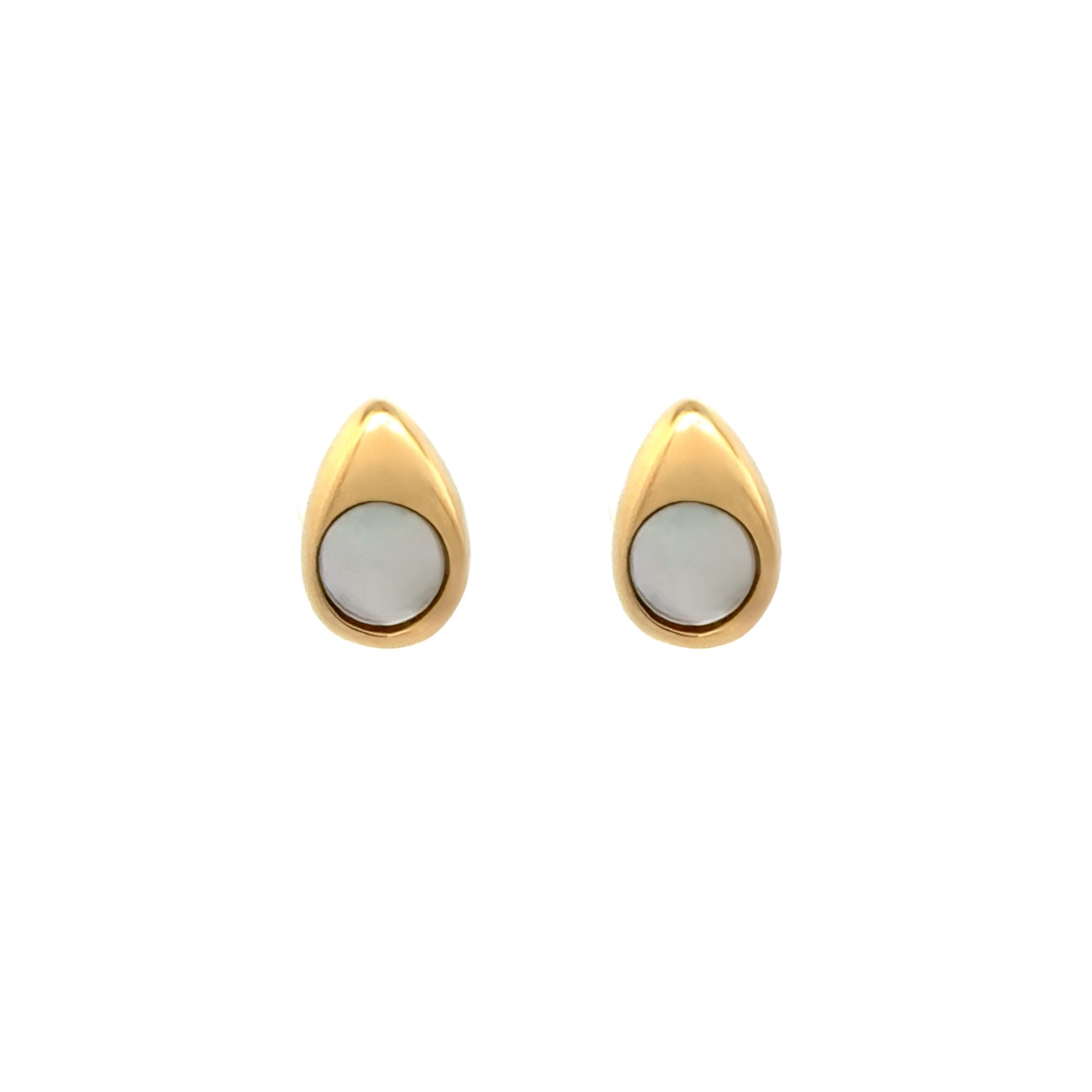 Gold Plated Stainless Steel White Mother Of Pearl Stud Earrings front view