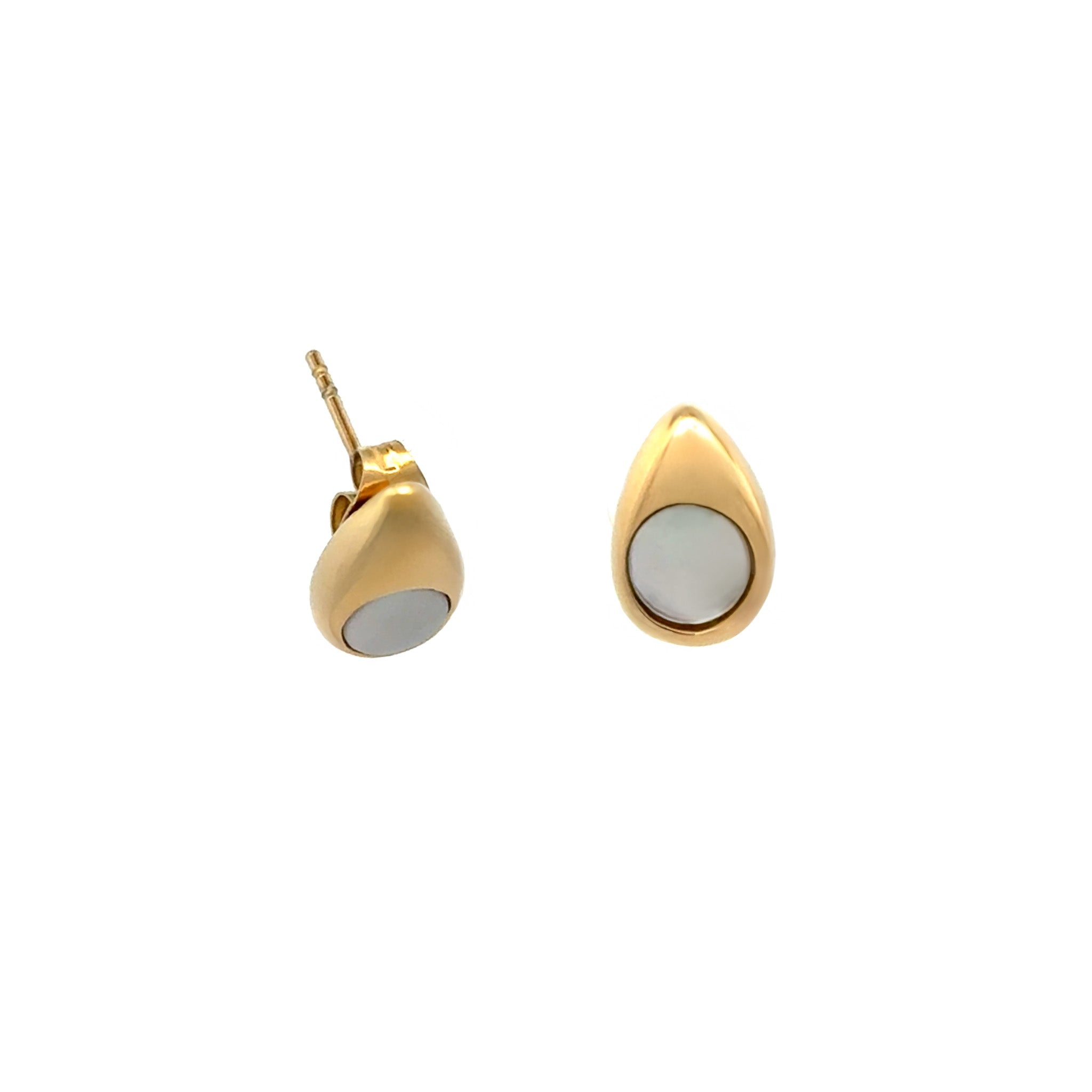 Gold Plated Stainless Steel White Mother Of Pearl Stud Earrings side view
