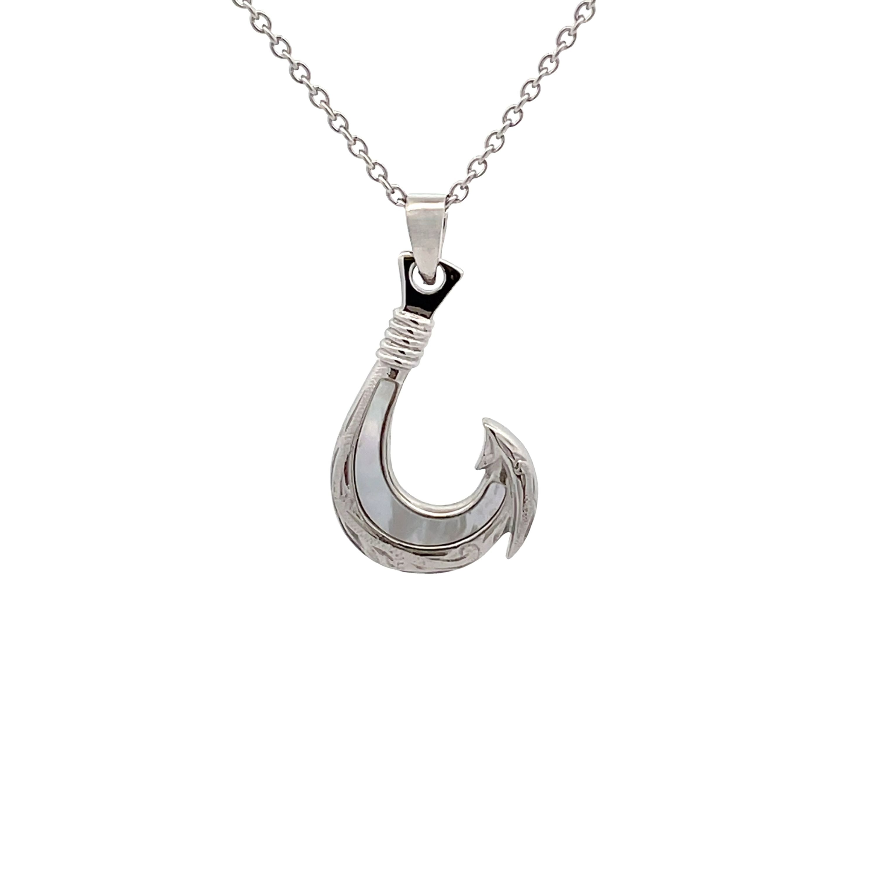 Stainless Steel White Mother Of Pearl Hook Necklace