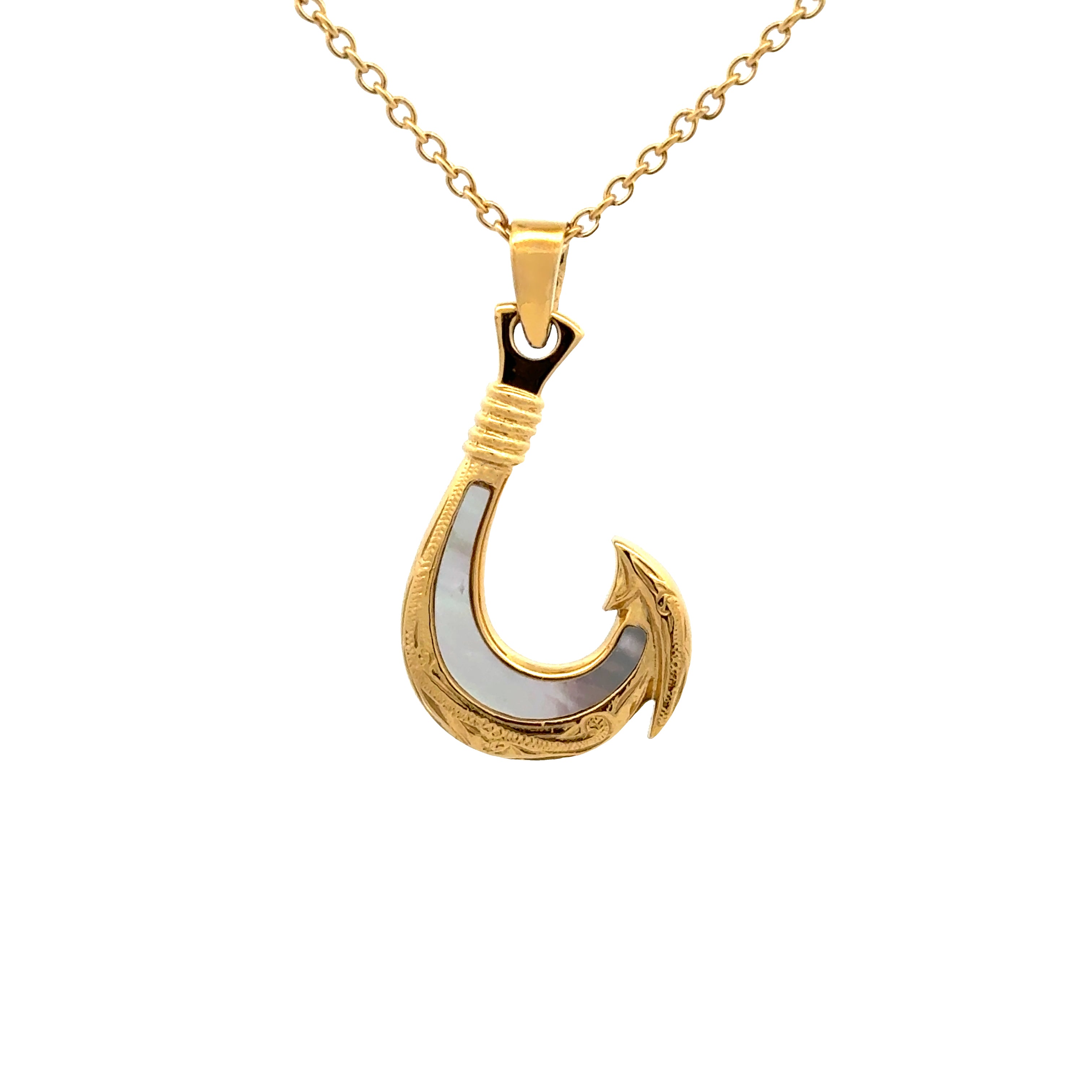 14K Gold Plated Stainless Steel White Mother Of Pearl Hook Necklace