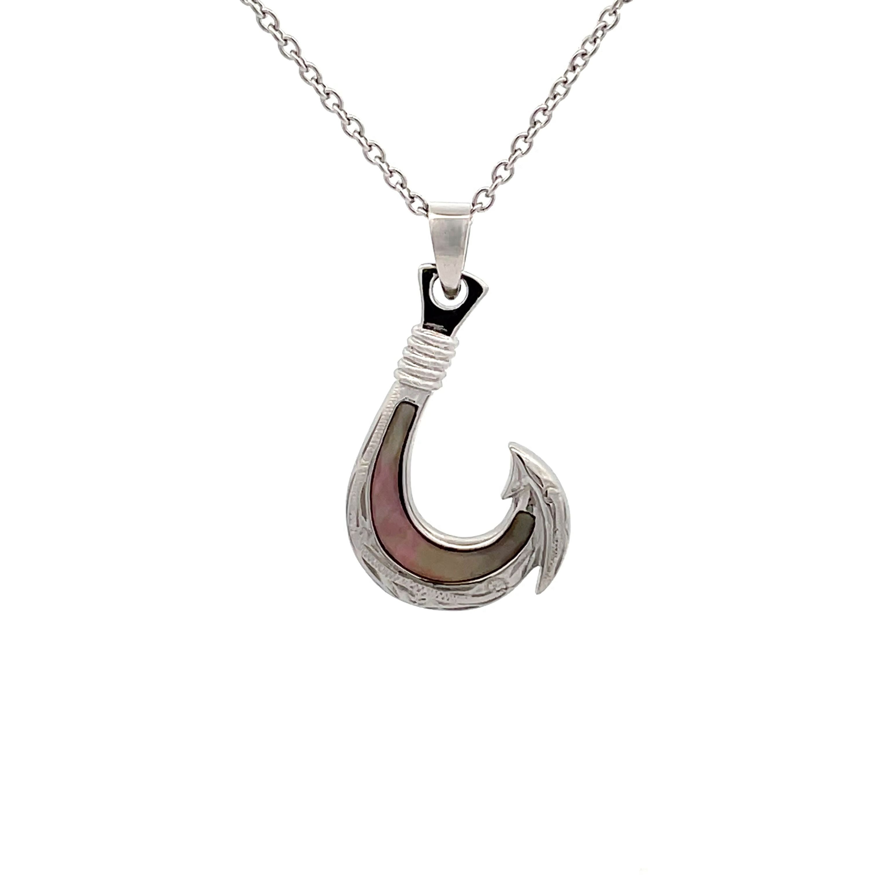 Stainless Steel Black Mother Of Pearl Hook Necklace
