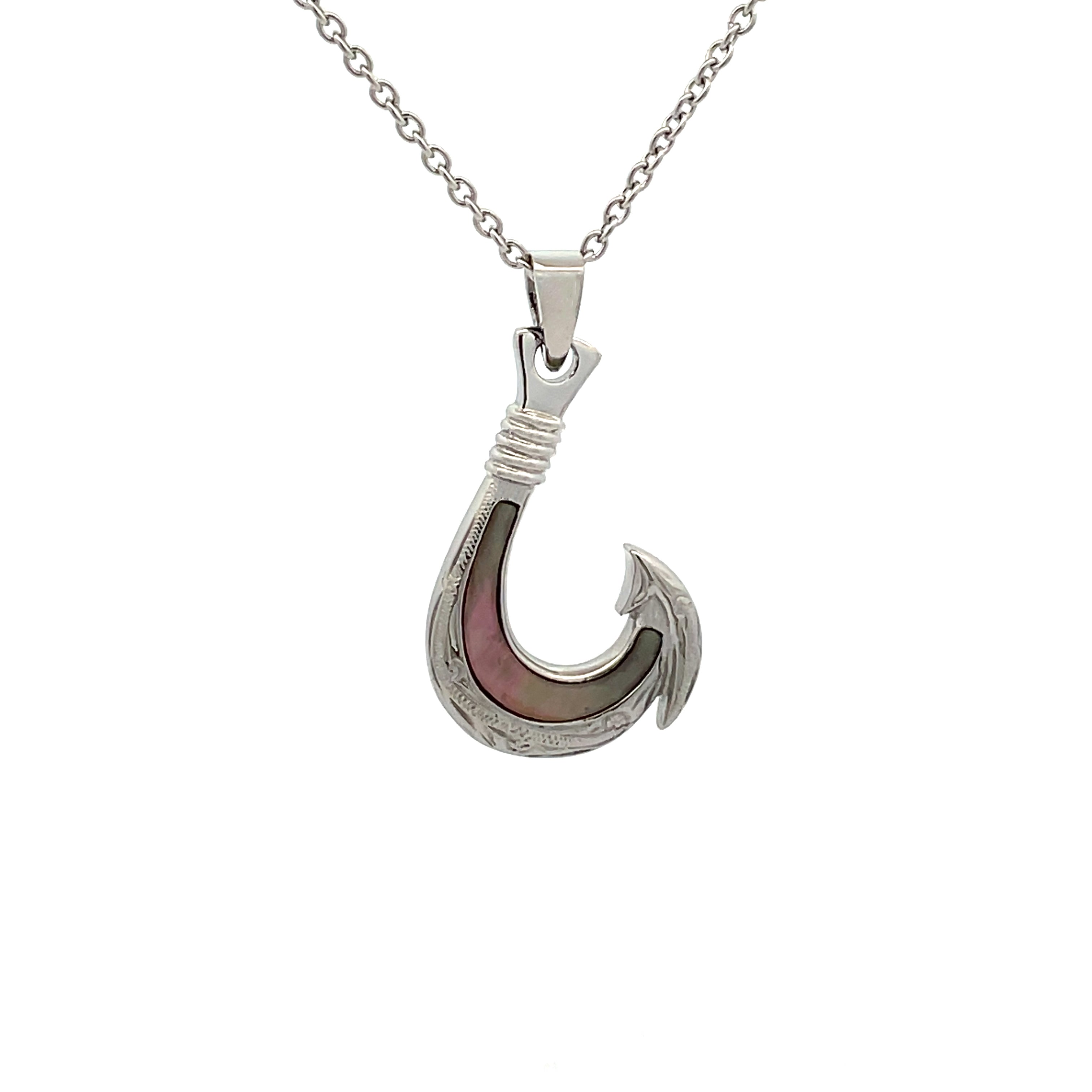 Stainless Steel Black Mother Of Pearl Hook Necklace
