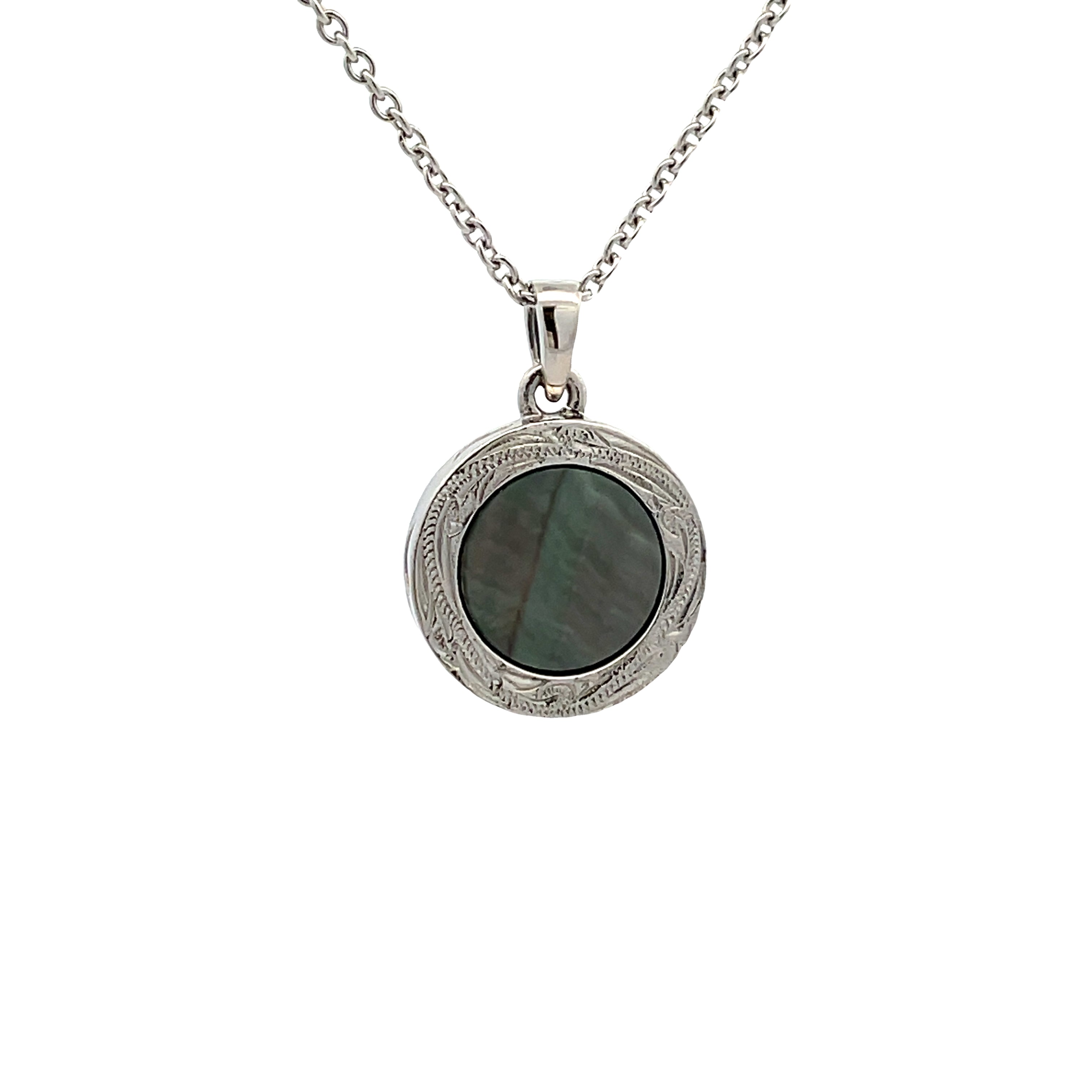 Stainless Steel Black Mother Of Pearl Delicate Disc Necklace