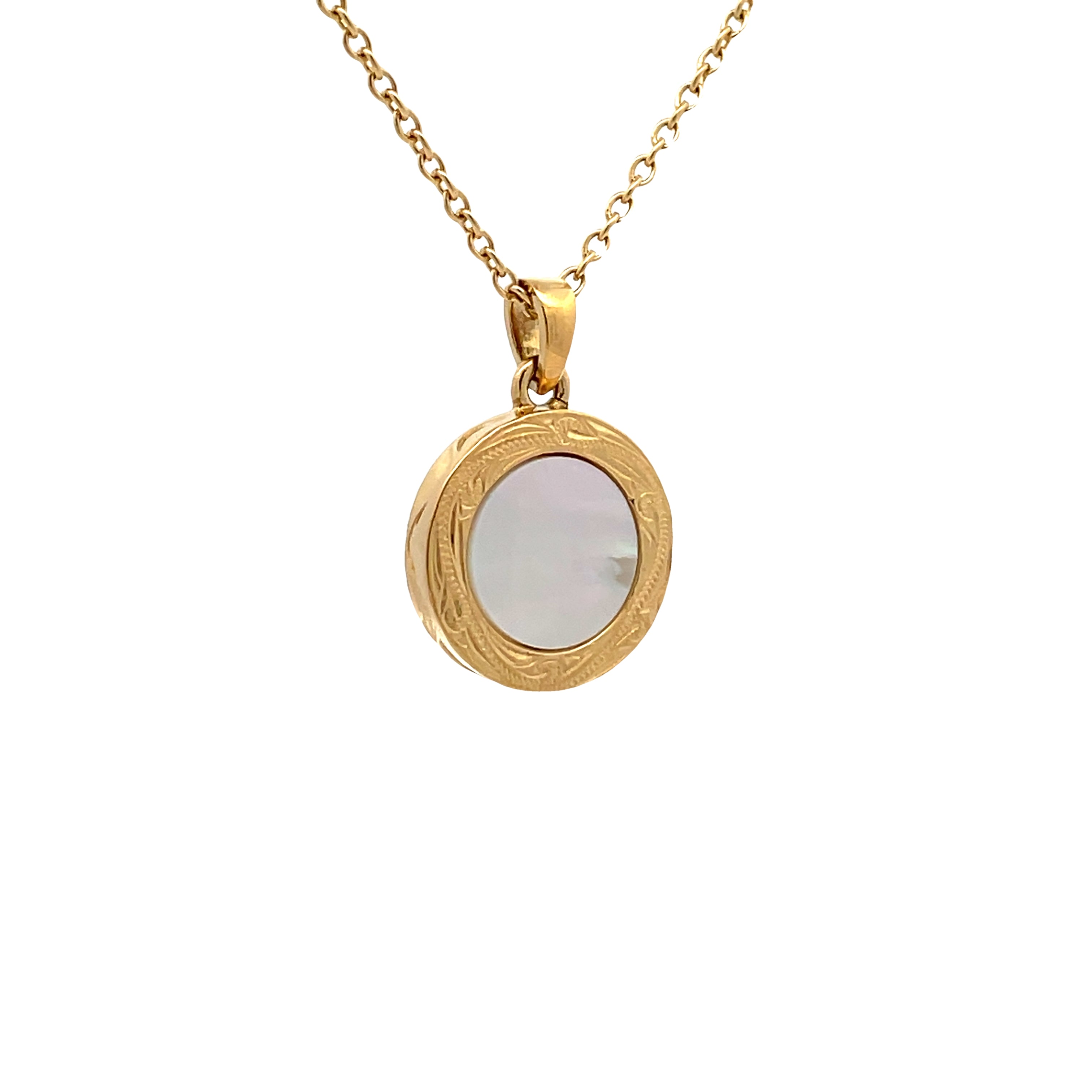 14K Gold Plated Stainless Steel White Mother Of Pearl Delicate Disc Necklace