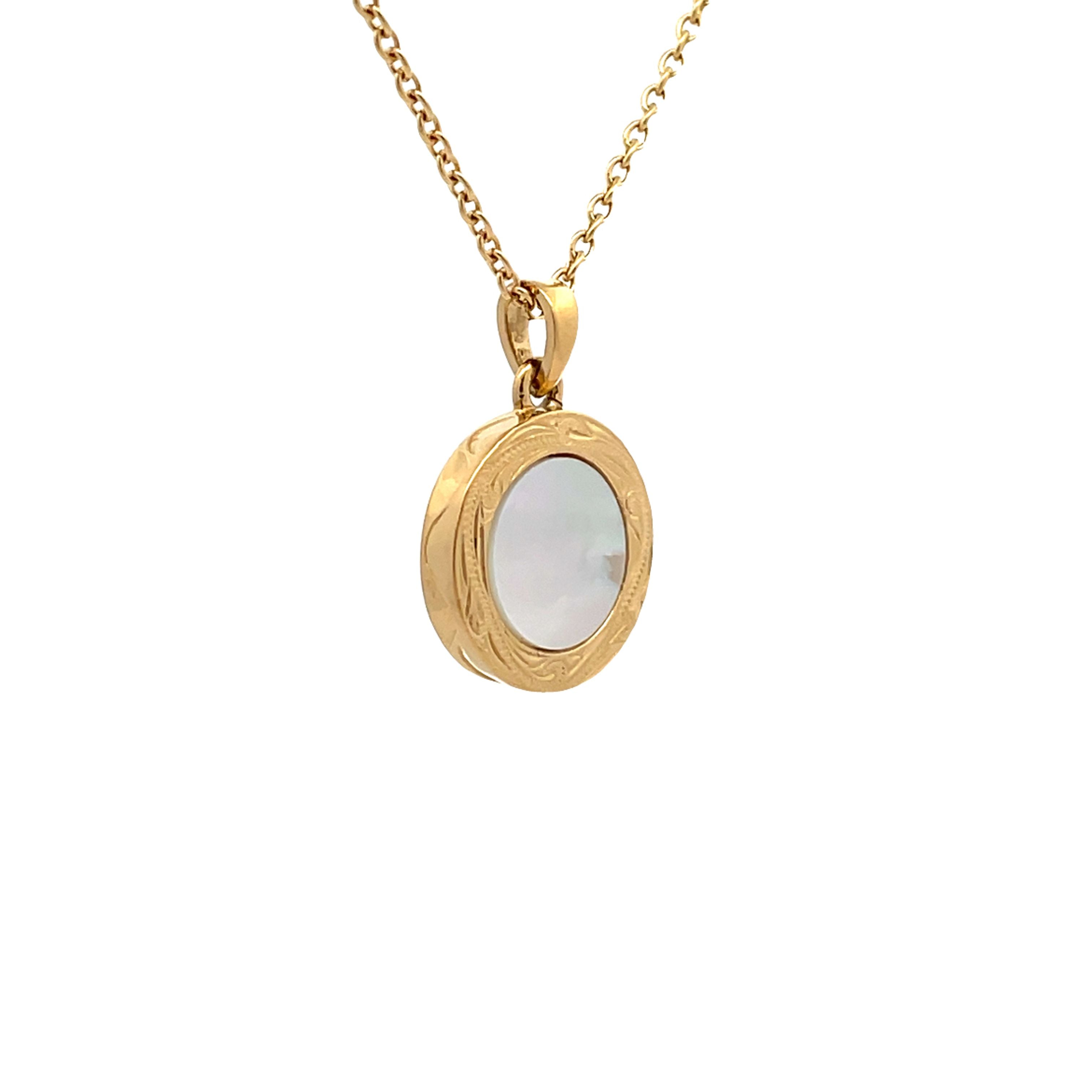 14K Gold Plated Stainless Steel White Mother Of Pearl Delicate Disc Necklace