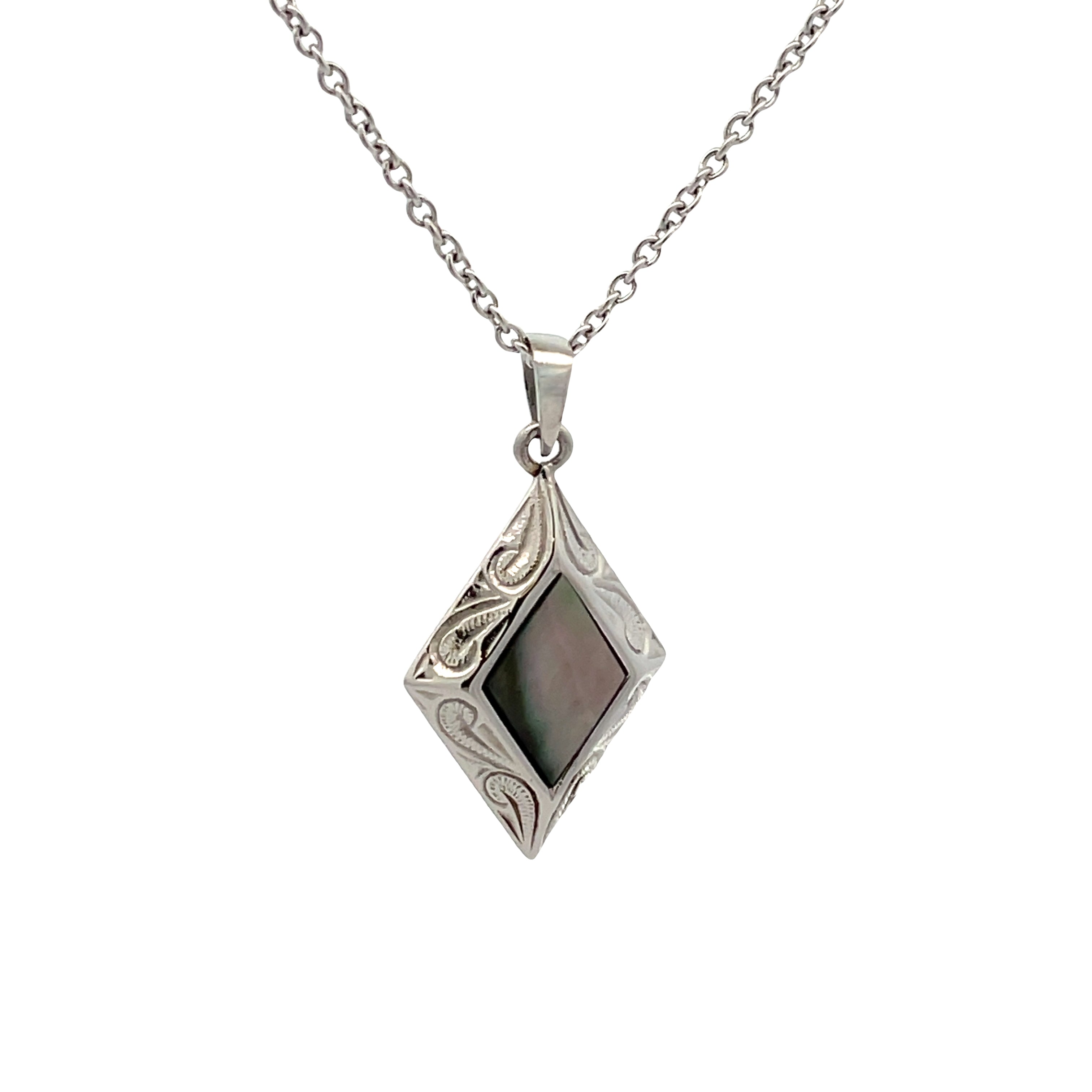 Stainless Steel Black Mother Of Pearl Diamond Shape Necklace