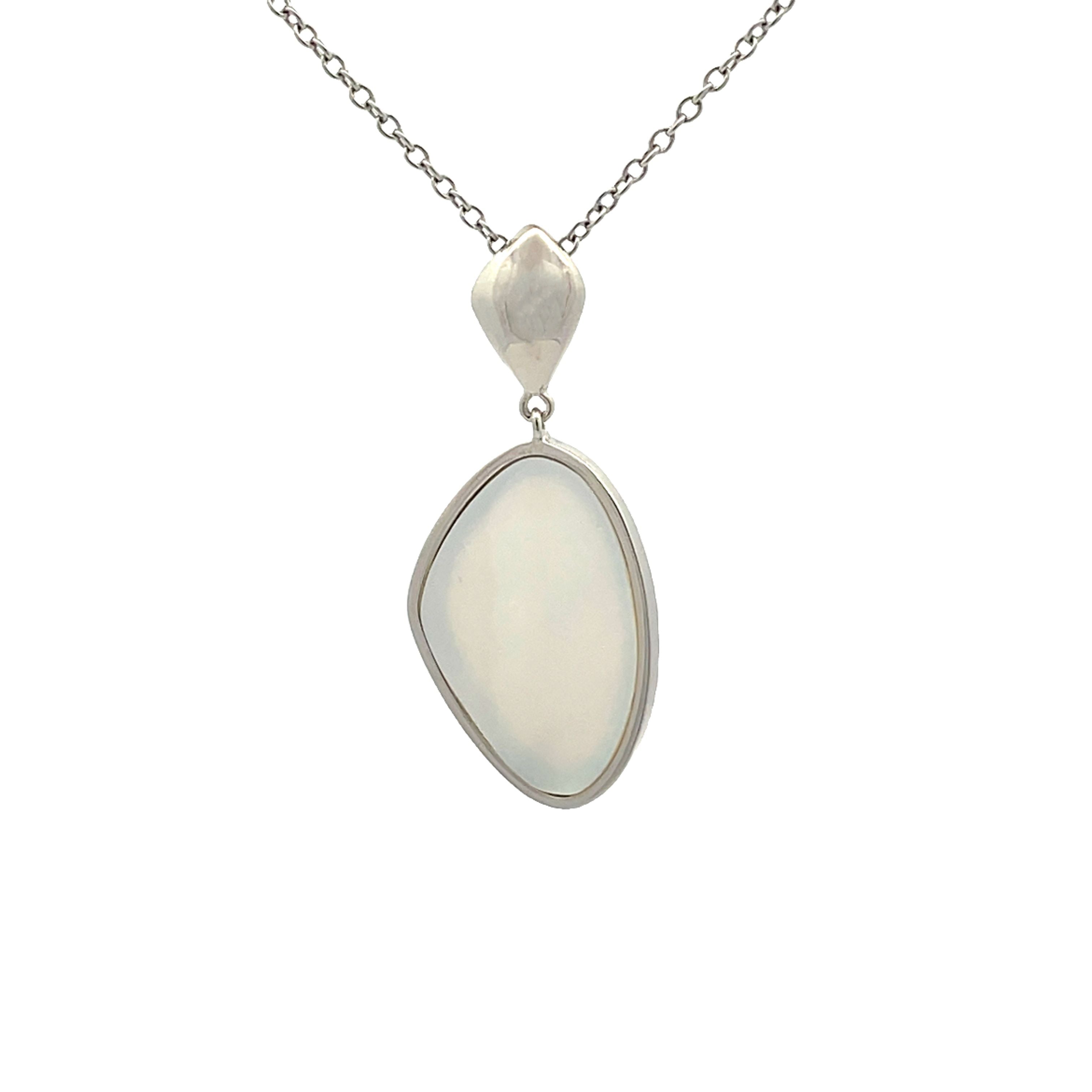 Sterling Silver Mother Of Pearl Pendant Rhodium Plated
