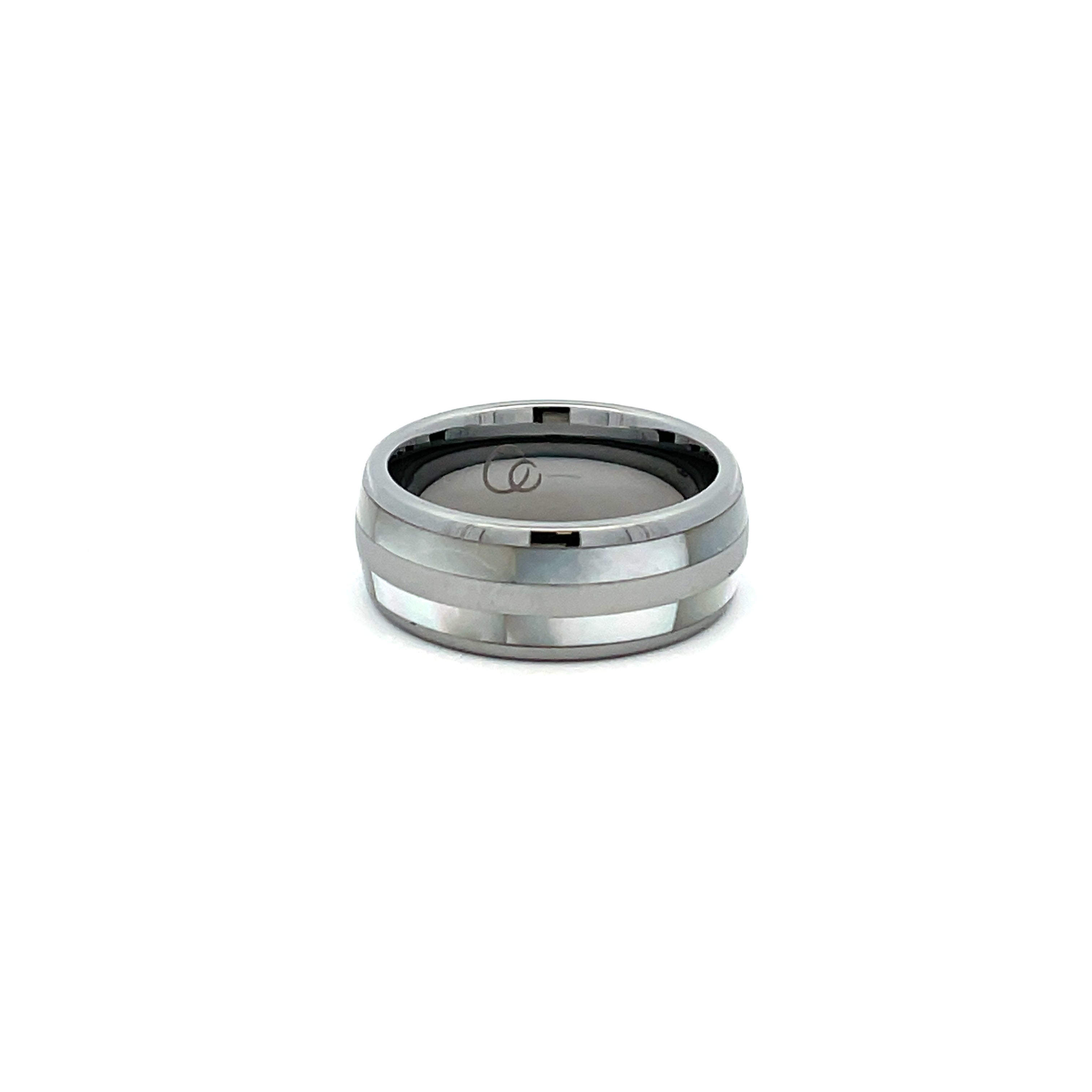 Tungsten Ring With White Mother Of Pearl