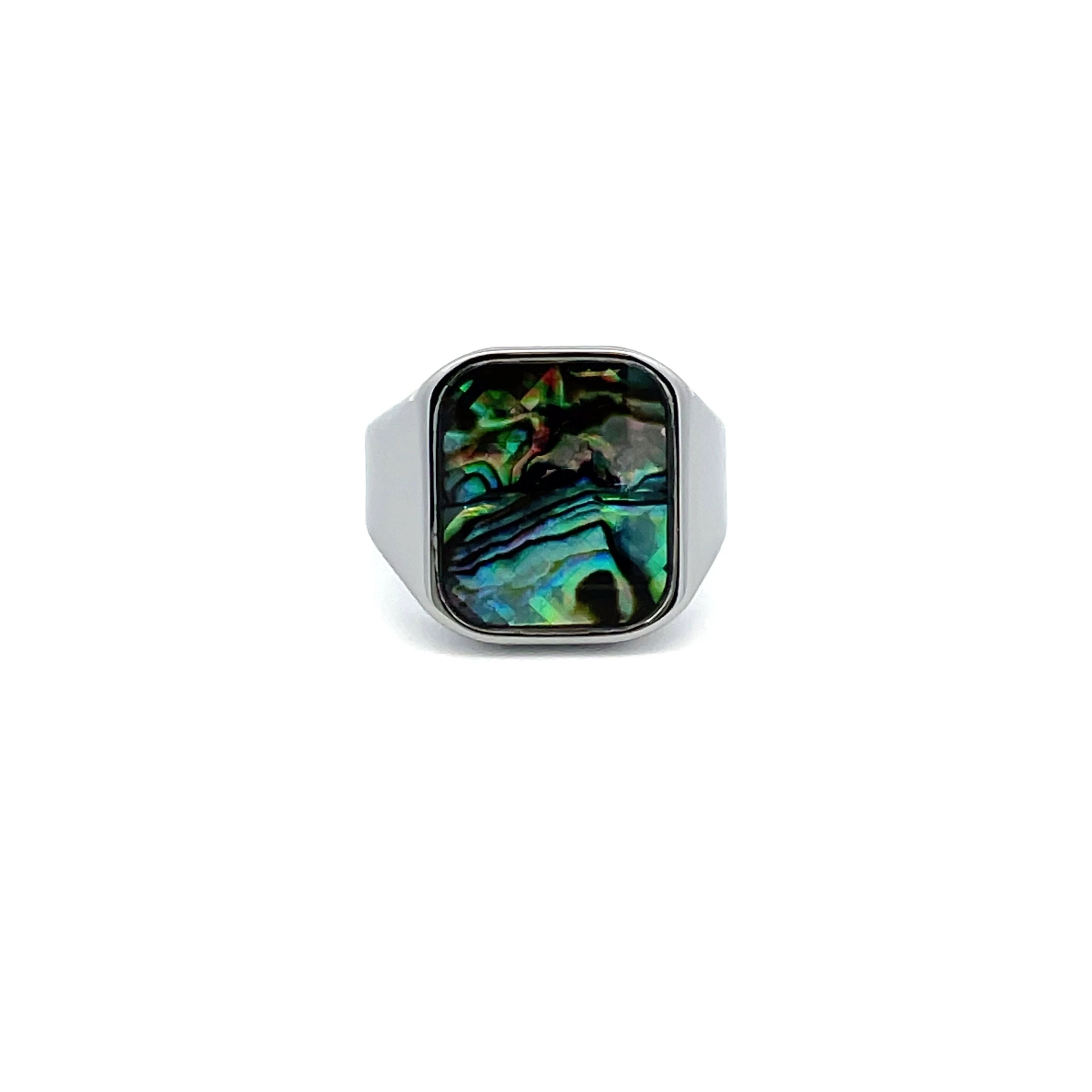 Tungsten Signet Ring With Abalone Shell
