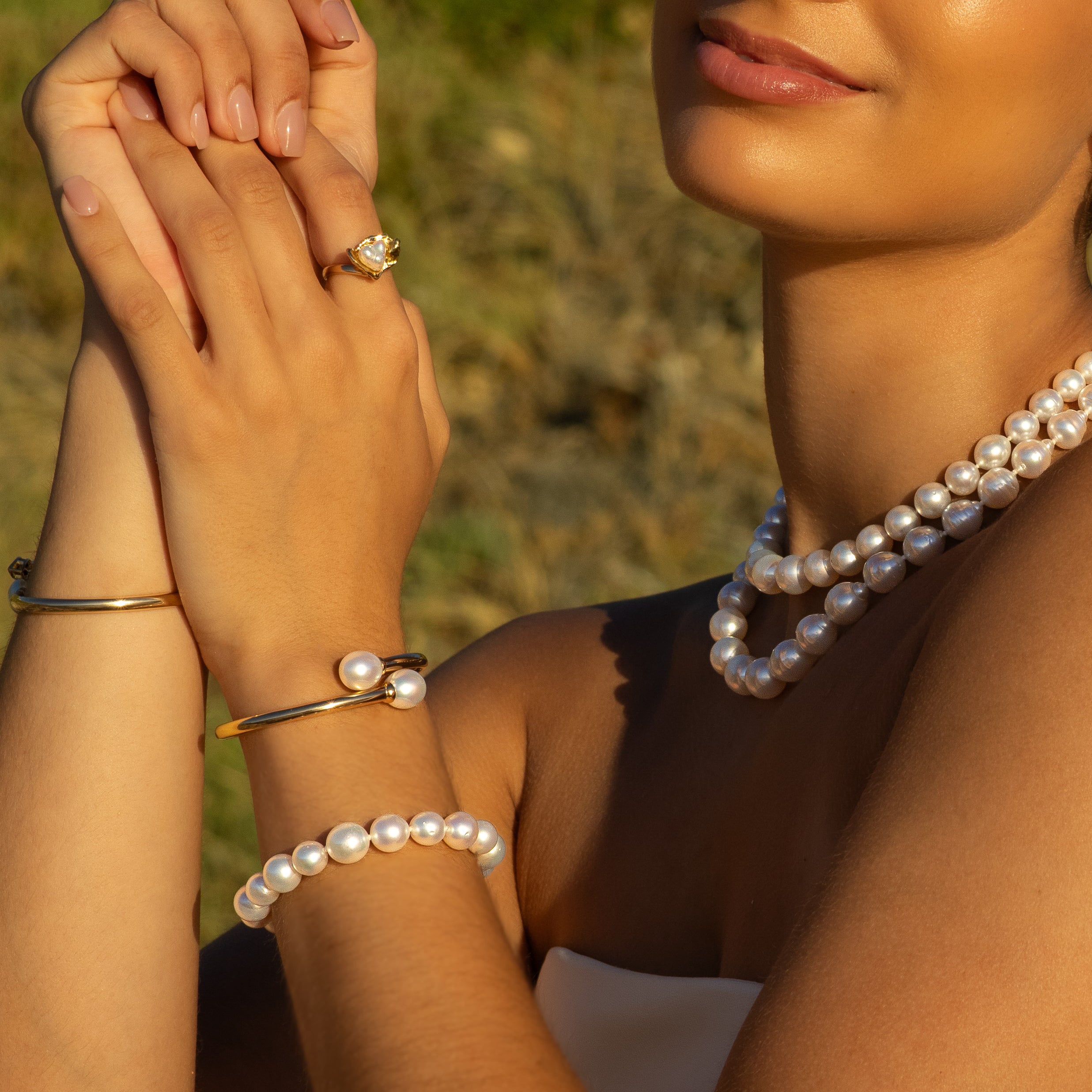Australian South Sea 9-11mm Cultured Pearl Strand Bracelet on a model