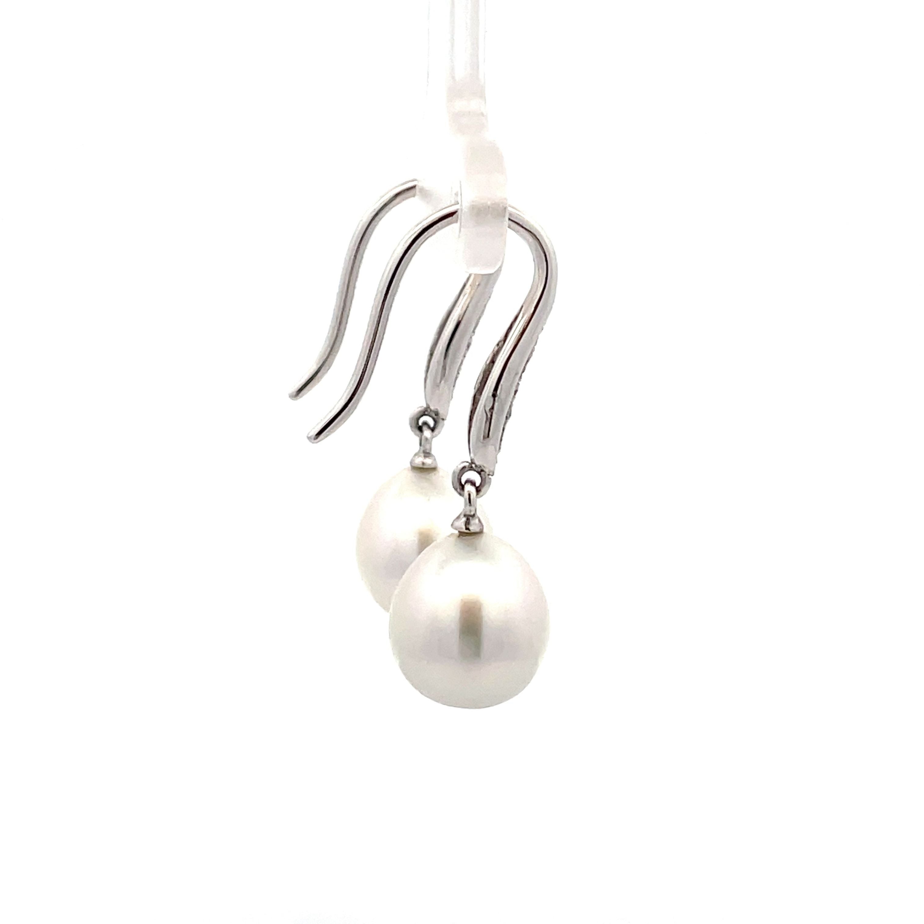18K White Gold Australian South Sea Cultured Pearl Hook Earrings