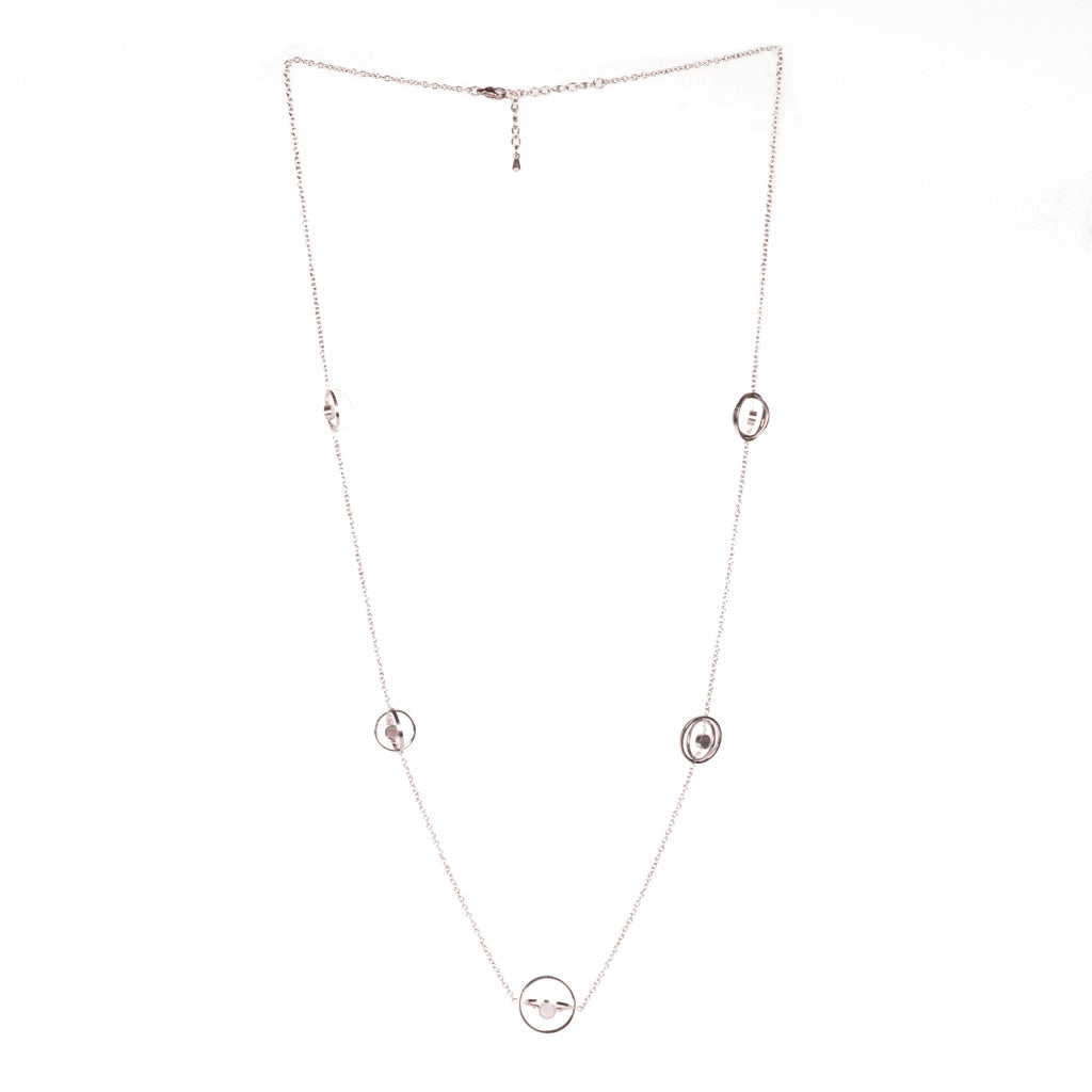 White and Black Stainless Steel Mother of Pearl Necklace front view