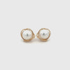 9K Yellow Gold Australian South Sea 9-10 mm Cultured Pearl and Diamond Stud Earrings 360 view