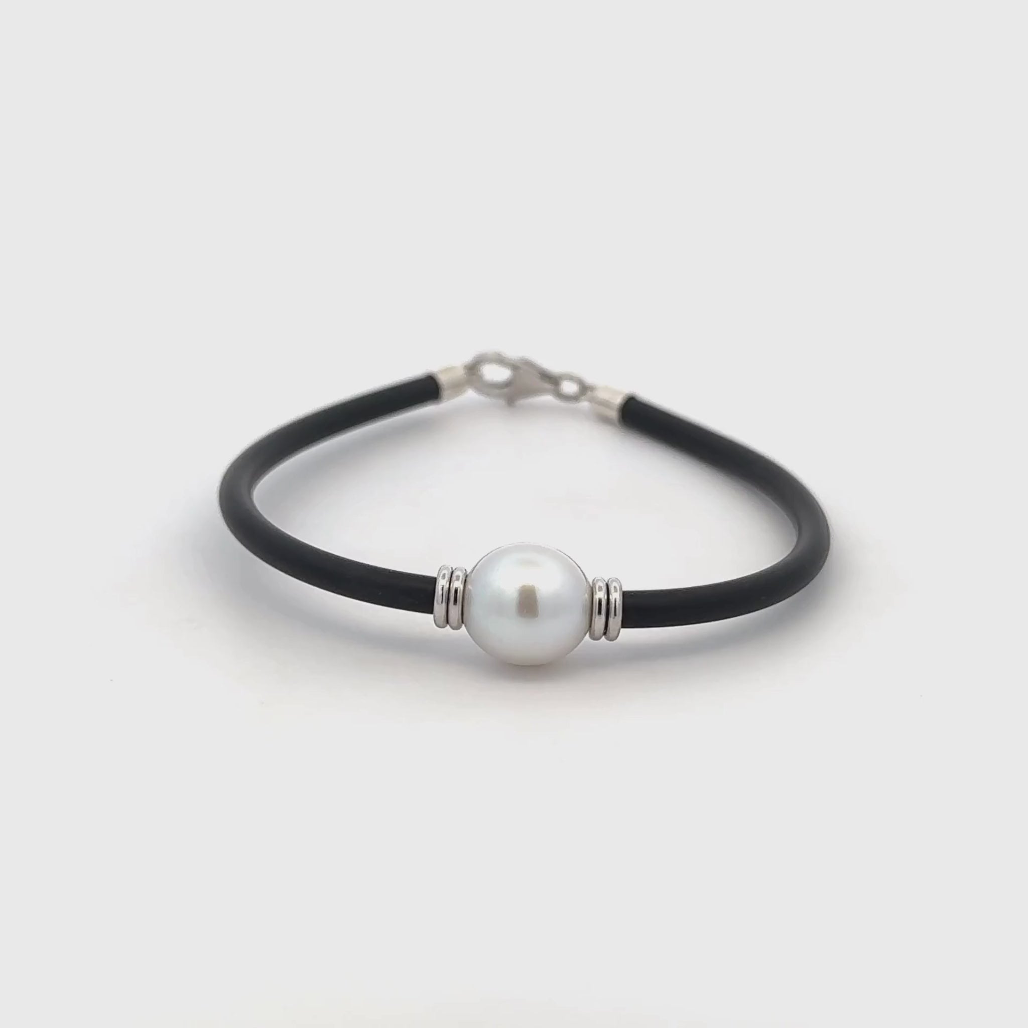 Sterling Silver Australian South Sea 10-11 mm Cultured Pearl Neoprene Bracelet 360 view video