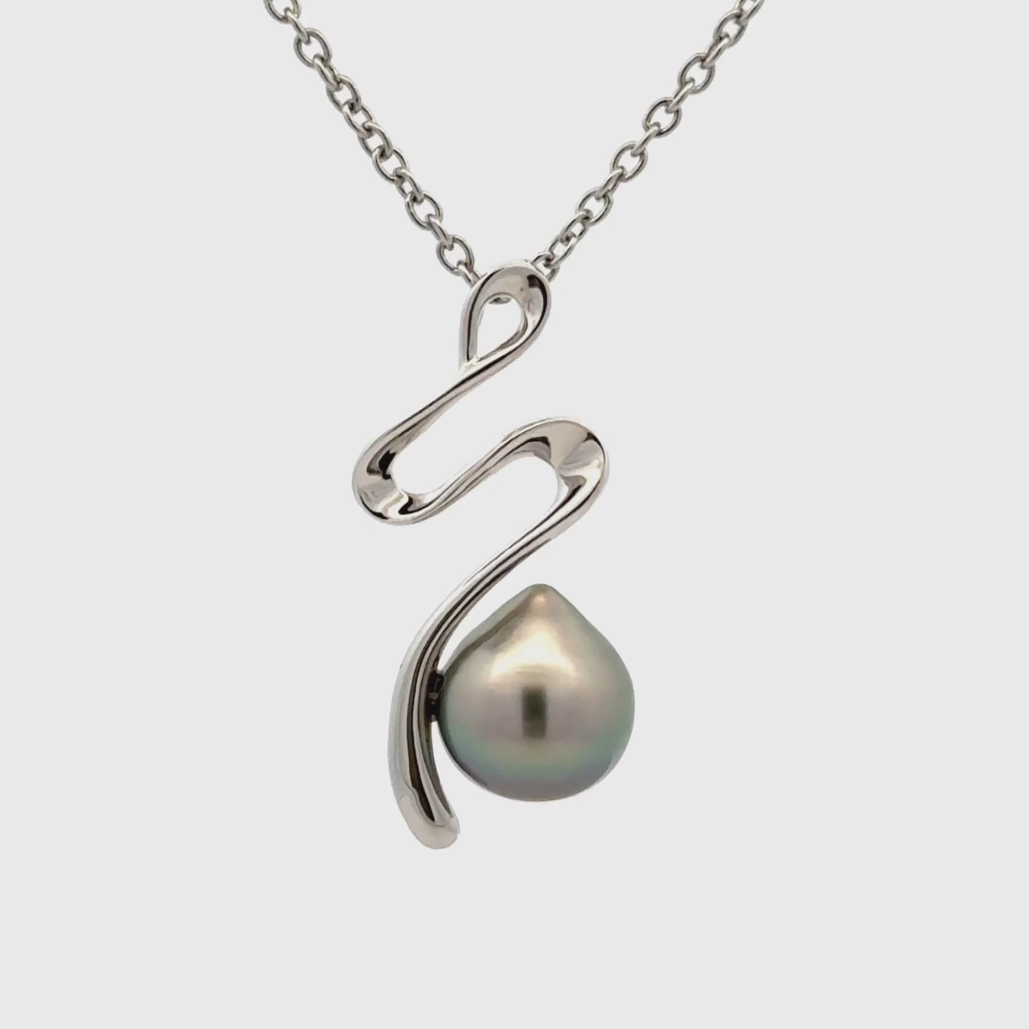 Sterling Silver Tahitian 9-10 mm Cultured Pearl Pendant 360 view video
