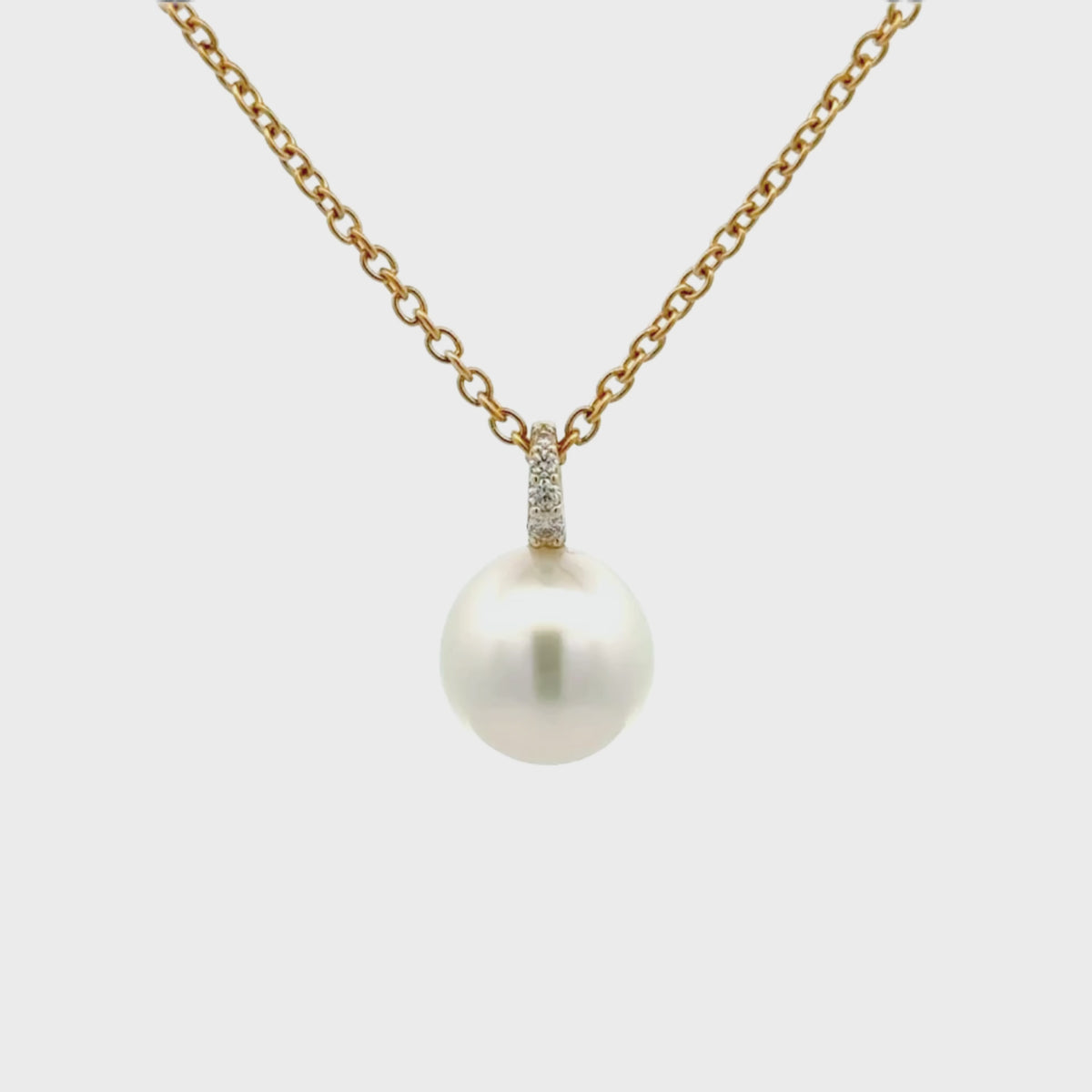 9K Yellow Gold Australian South Sea 10-11 mm Cultured Pearl and Diamond Pendant 360 view