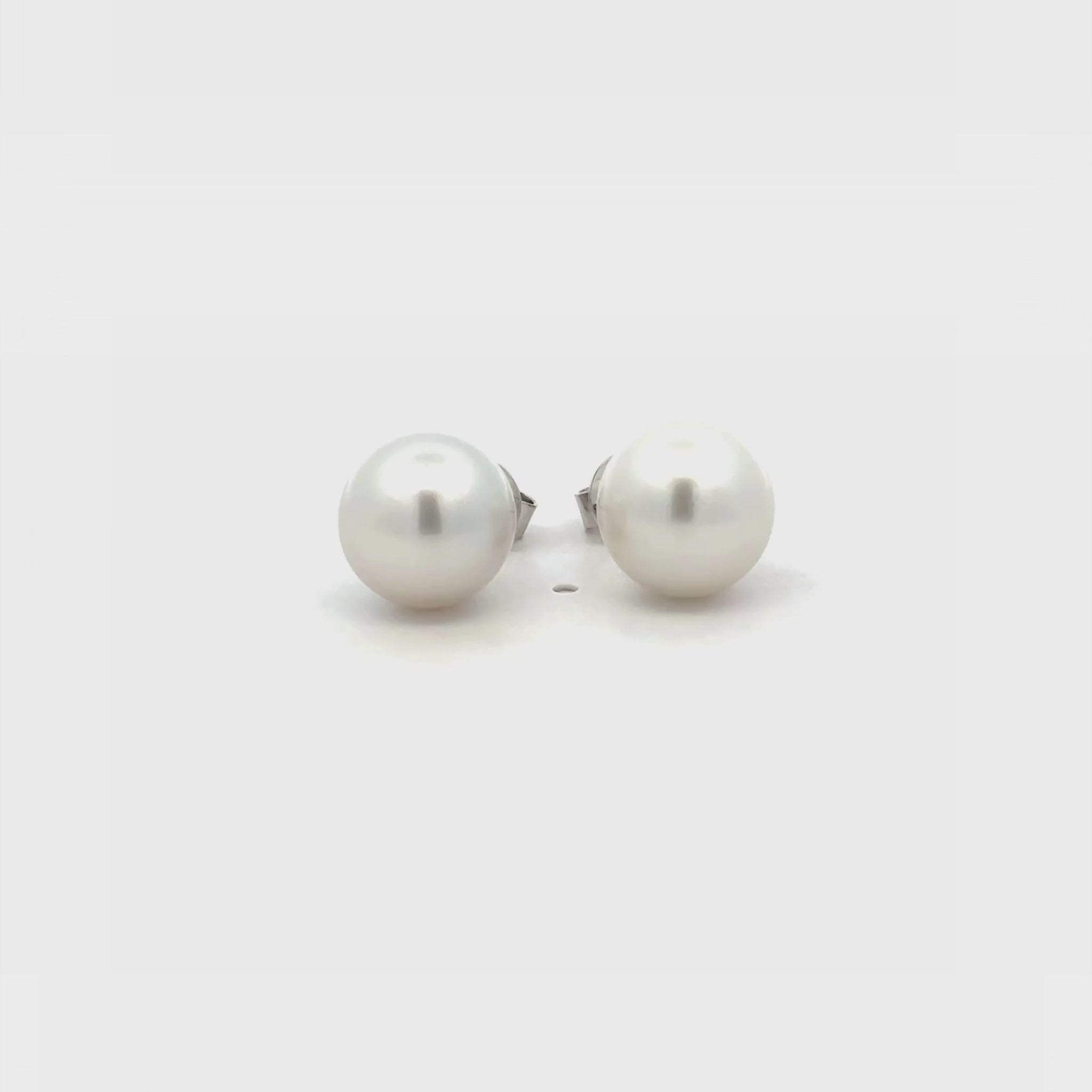 18K White Gold Australian South Sea 10-11 mm Cultured Pearl Stud Earrings 360 view video