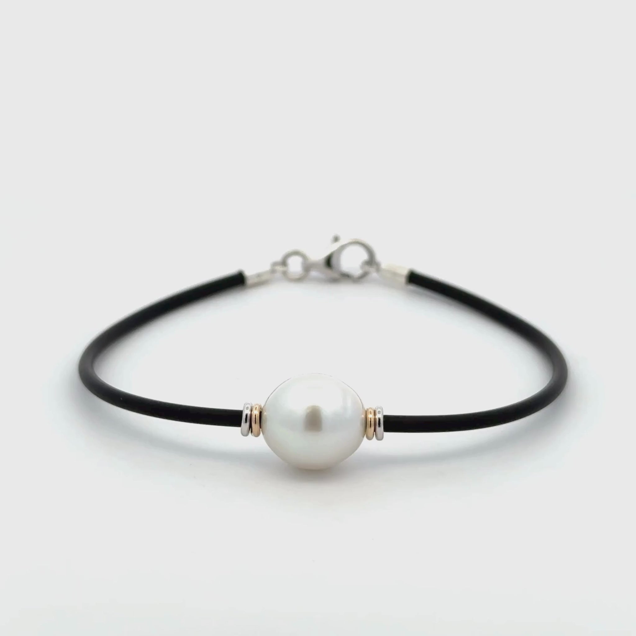 Sterling Silver and 9K Yellow Gold Australian South Sea 10-11 mm Cultured Pearl Neoprene Bracelet 360 view video