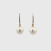 18K Yellow Gold Australian South Sea 10-11 mm Cultured Pearl and Diamond Hook Earrings 360 degree view with a white background