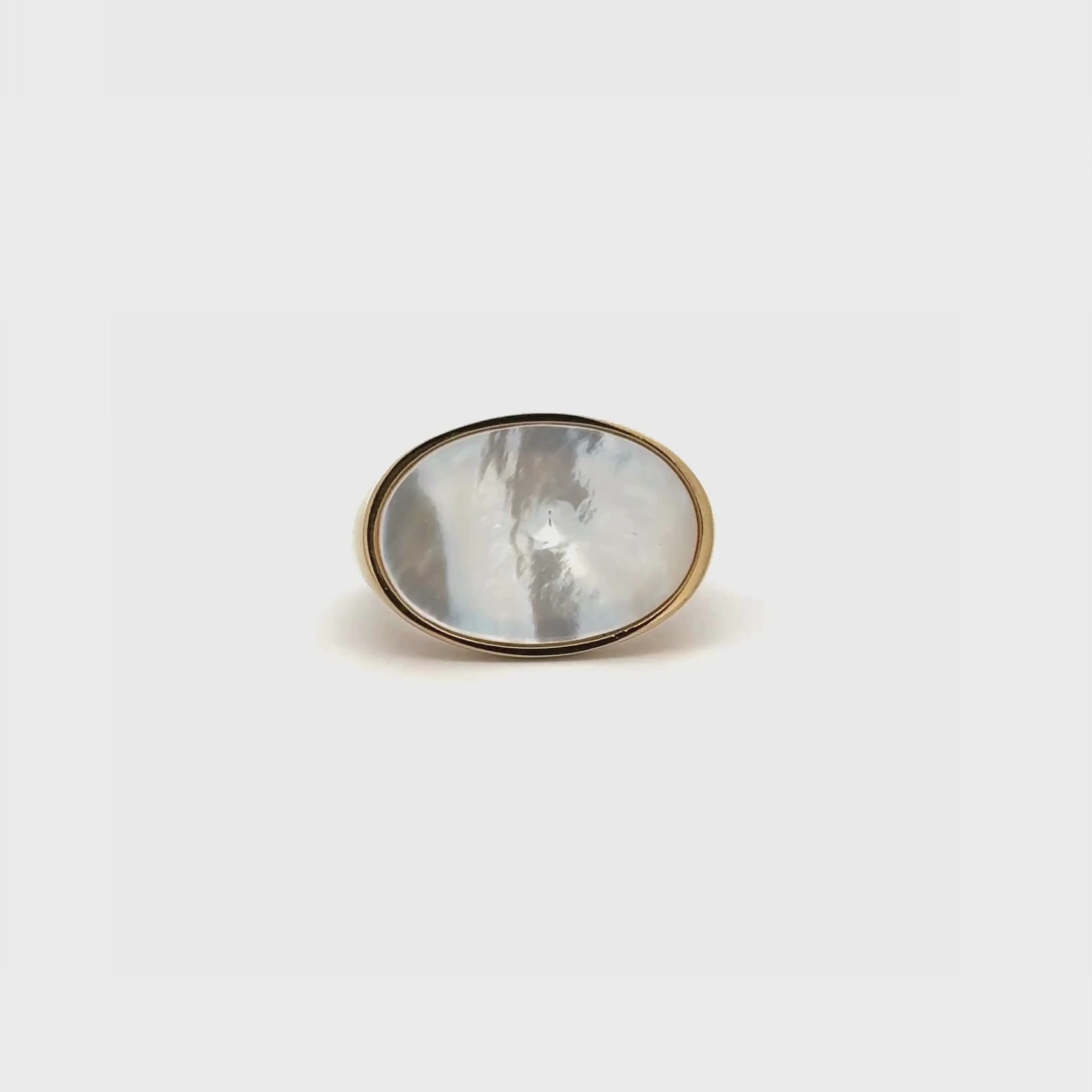 Gold Plated Stainless Steel White Mother Of Pearl Oval Ring 360 view video