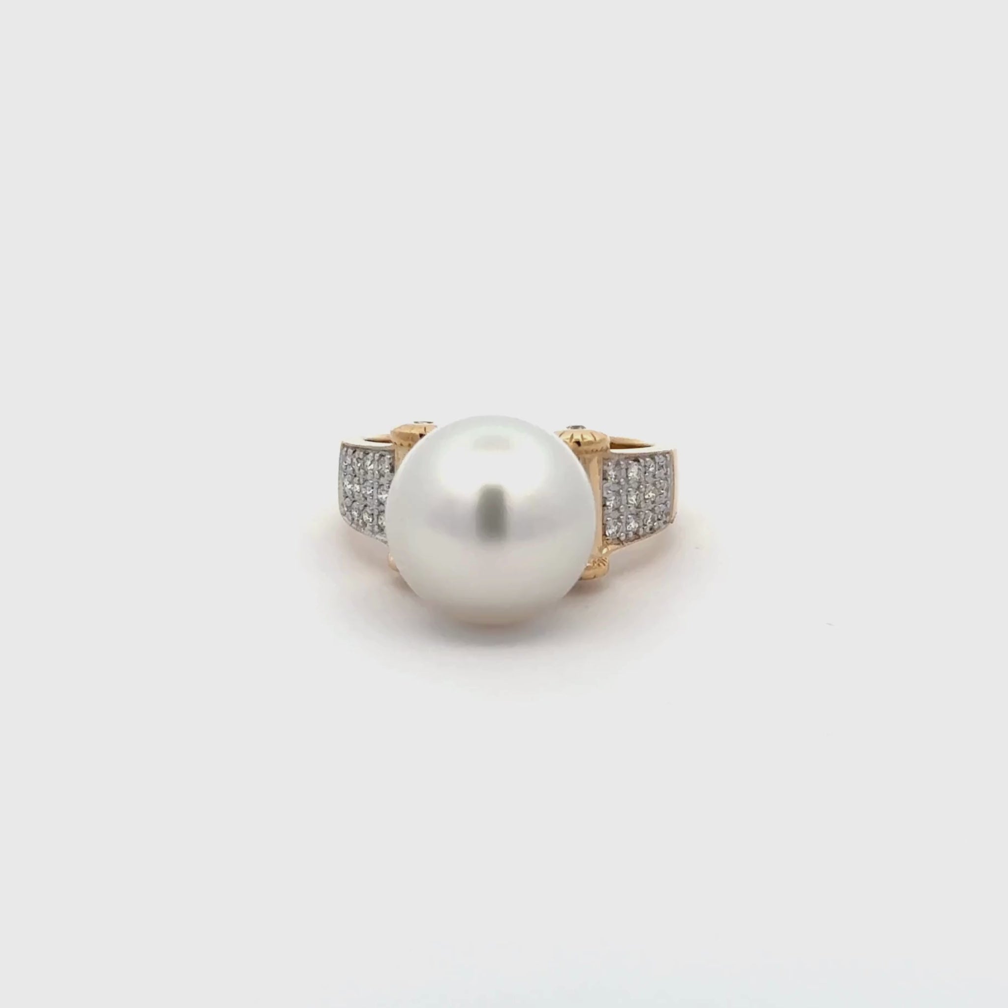 18K Yellow Gold Australian South Sea Cultured 12-13mm Pearl and Diamond Ring