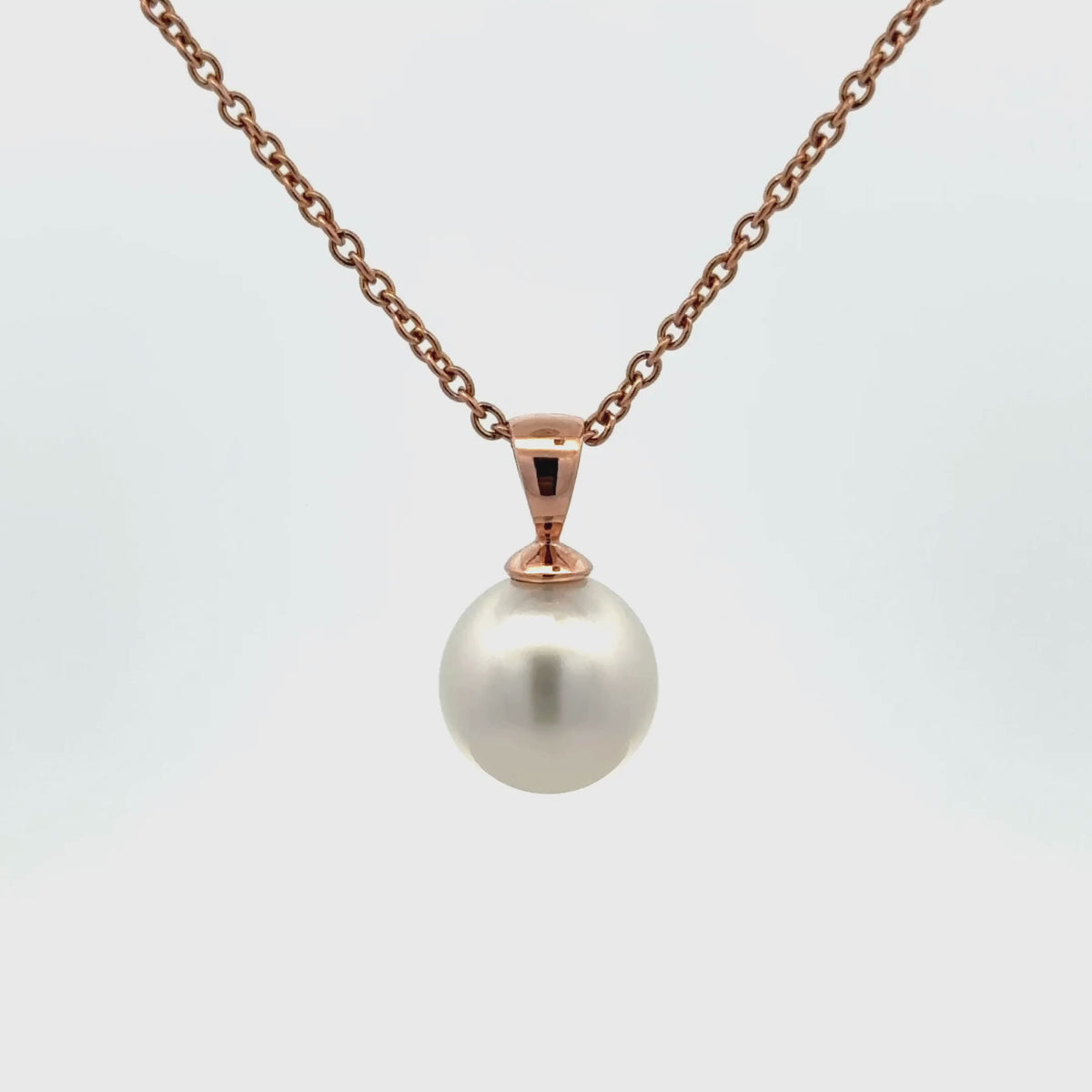 9K Rose Gold Australian South Sea 10-11 mm Cultured Pearl Pendant 360 view