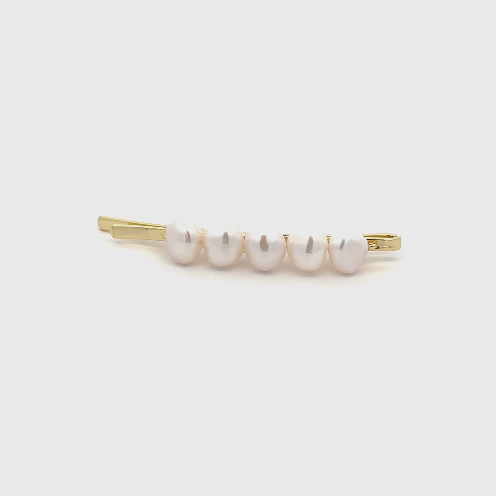 Gold Plated Brass 7.5-8 mm Freshwater Pearl Hair Clip 360 view video