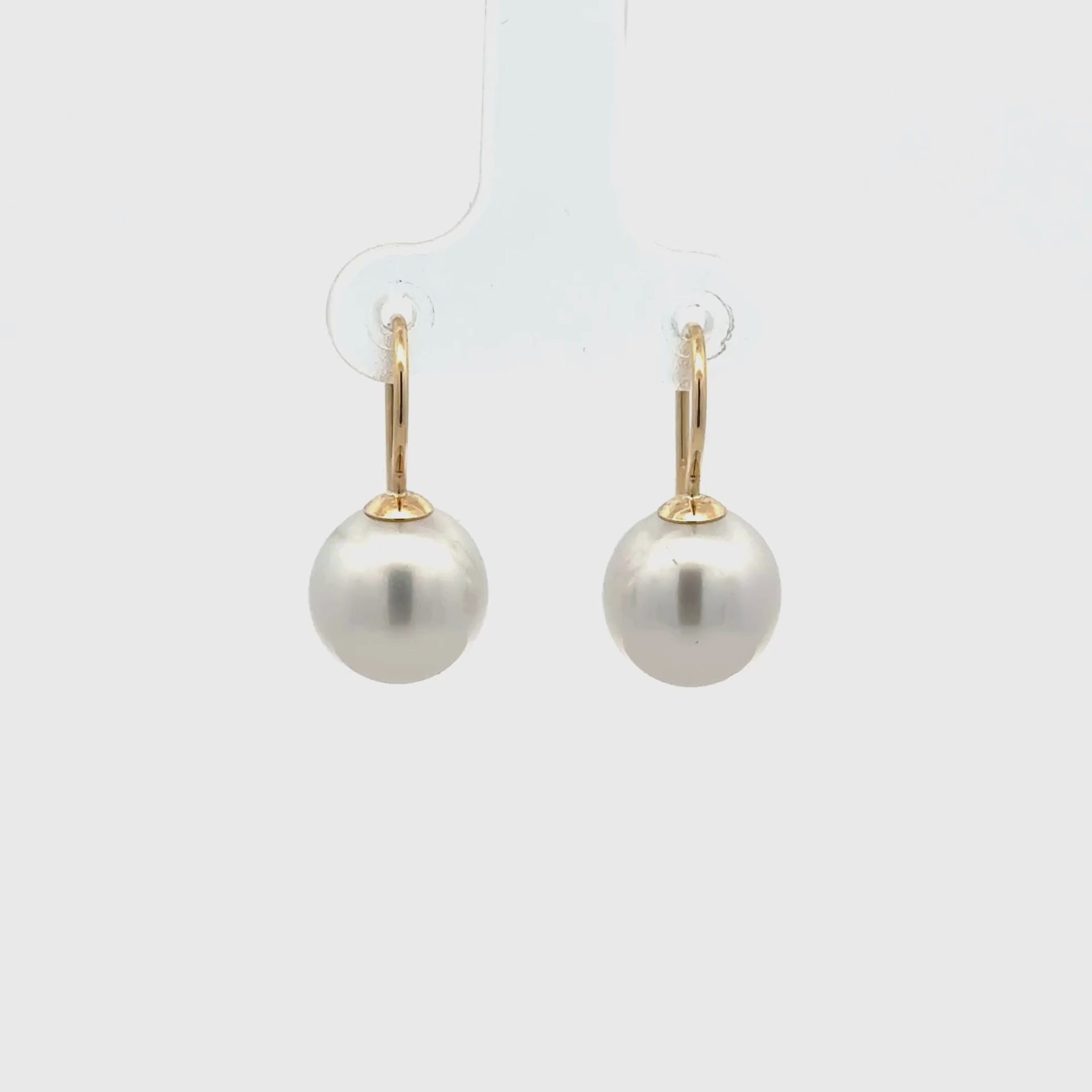 9K Yellow Gold Australian South Sea 10-11 mm Cultured Pearl Hook Earrings 360 view video