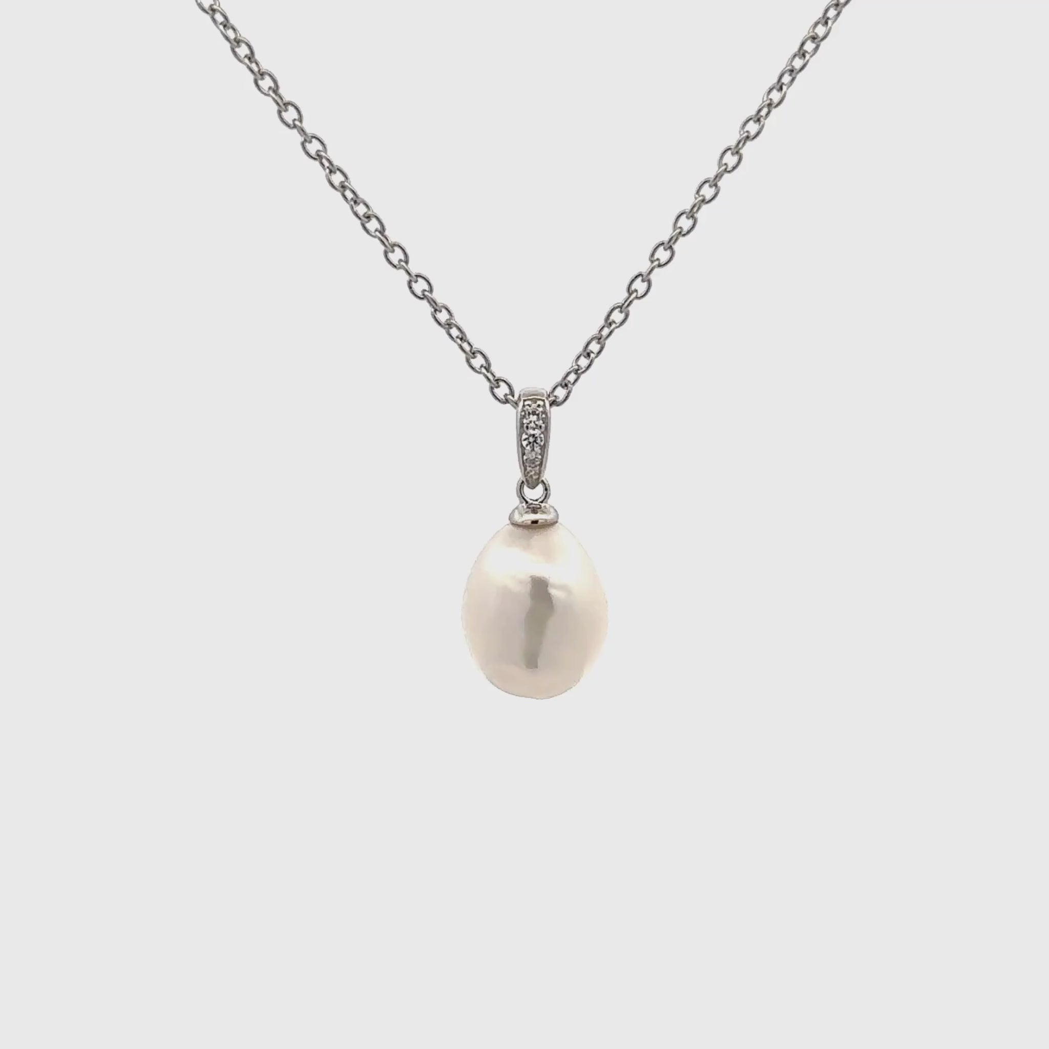 Sterling Silver Freshwater 10-11 mm Pearl and Cubic Zirconia Pendant 360 view video