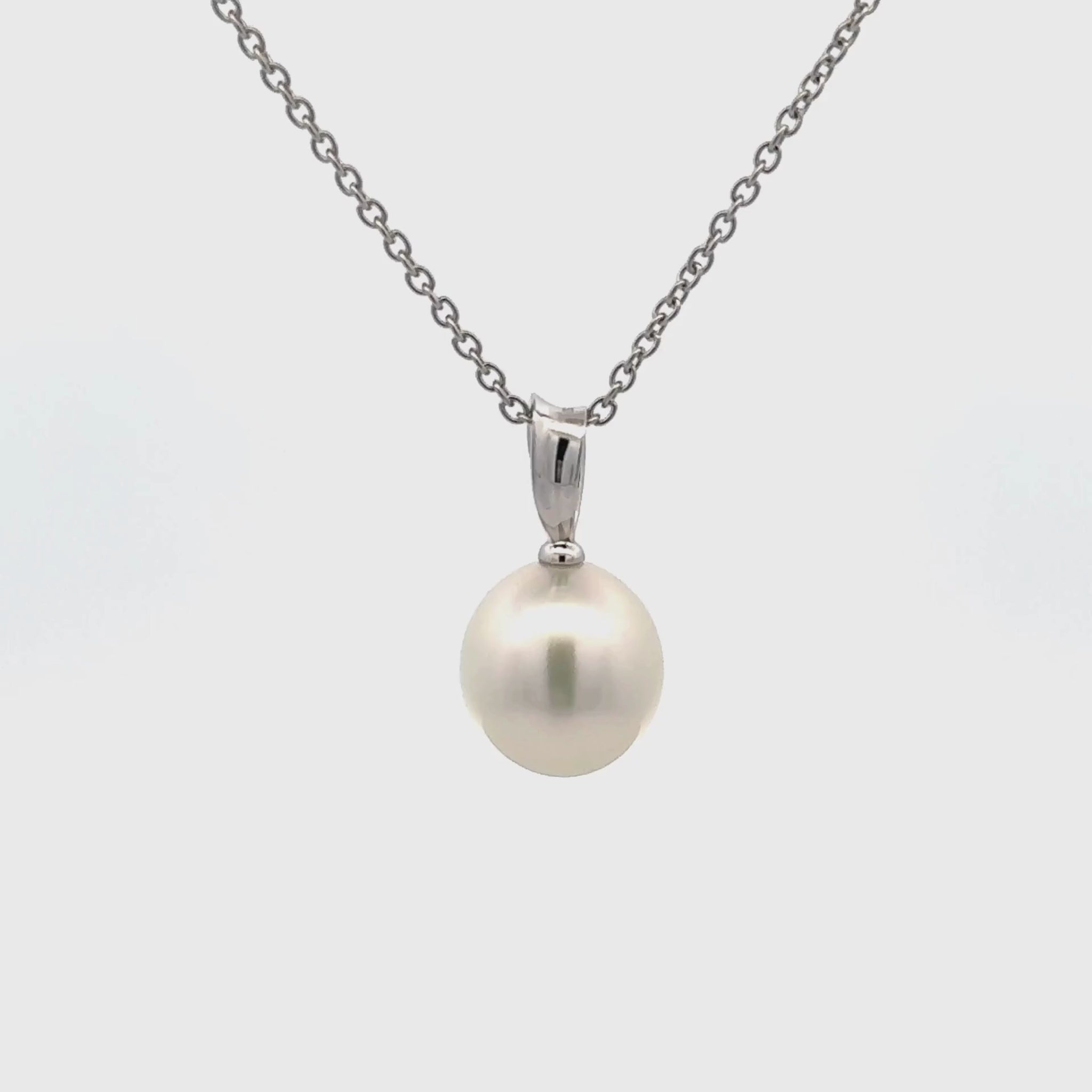 18K White Gold Australian South Sea 12-13 mm Cultured Pearl Pendant 360 view video