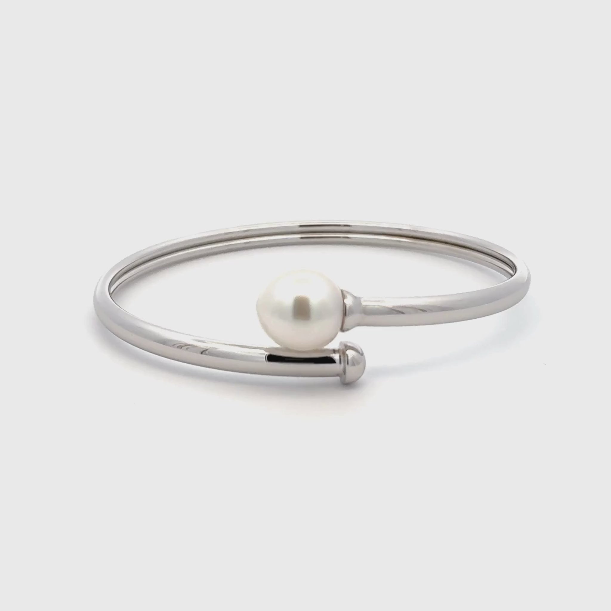 Sterling Silver Australian South Sea 10-11 mm Cultured Pearl Bangle 360 view video