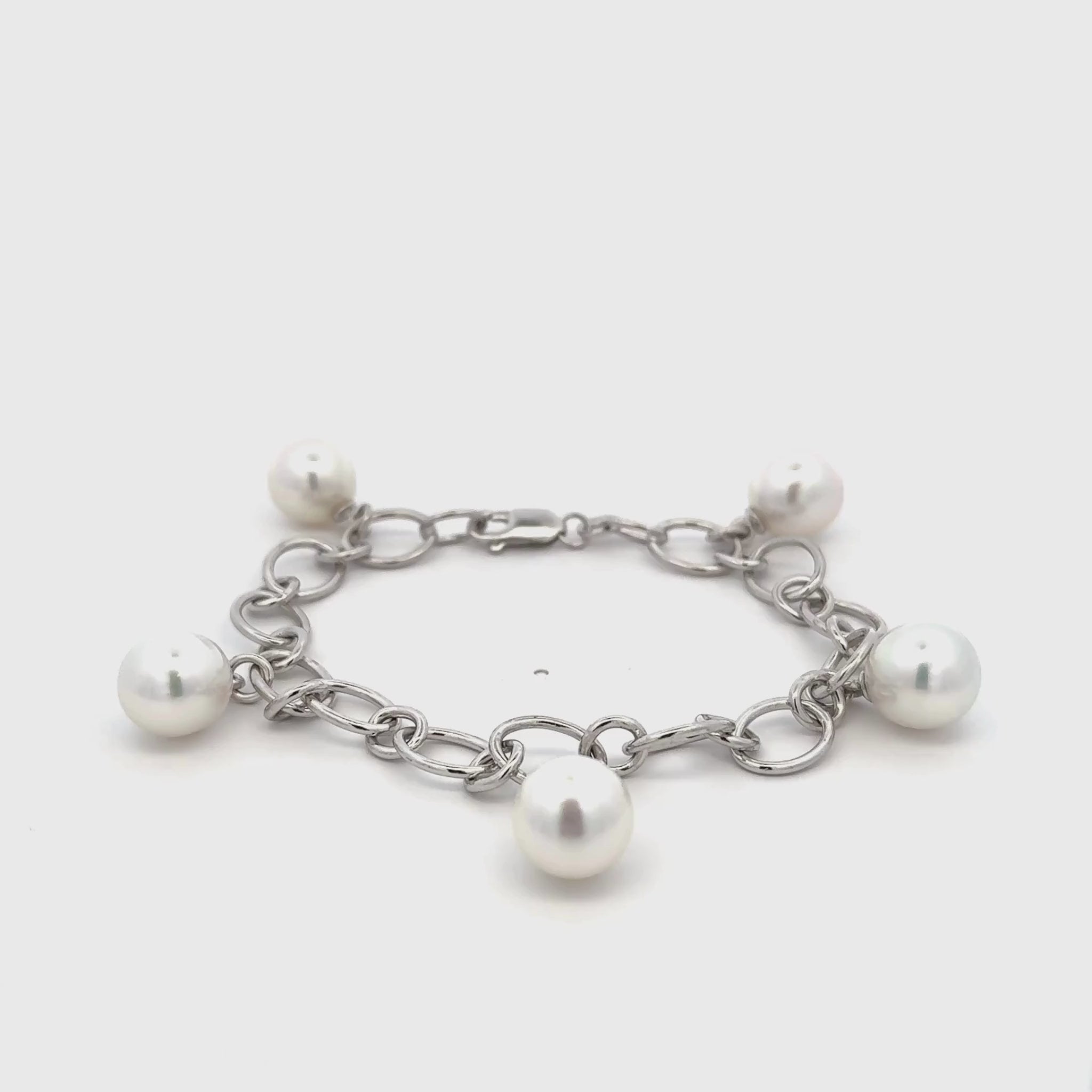 9K White Gold Australian South Sea 10-11 mm Cultured Pearl Bracelet 360 view video