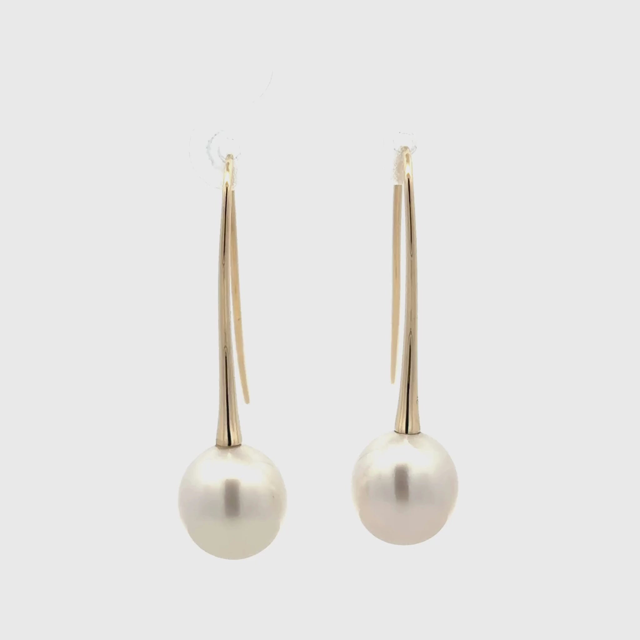 9K Yellow Gold Australian South Sea 10-11 mm Cultured Pearl Hook Earrings 360 view video