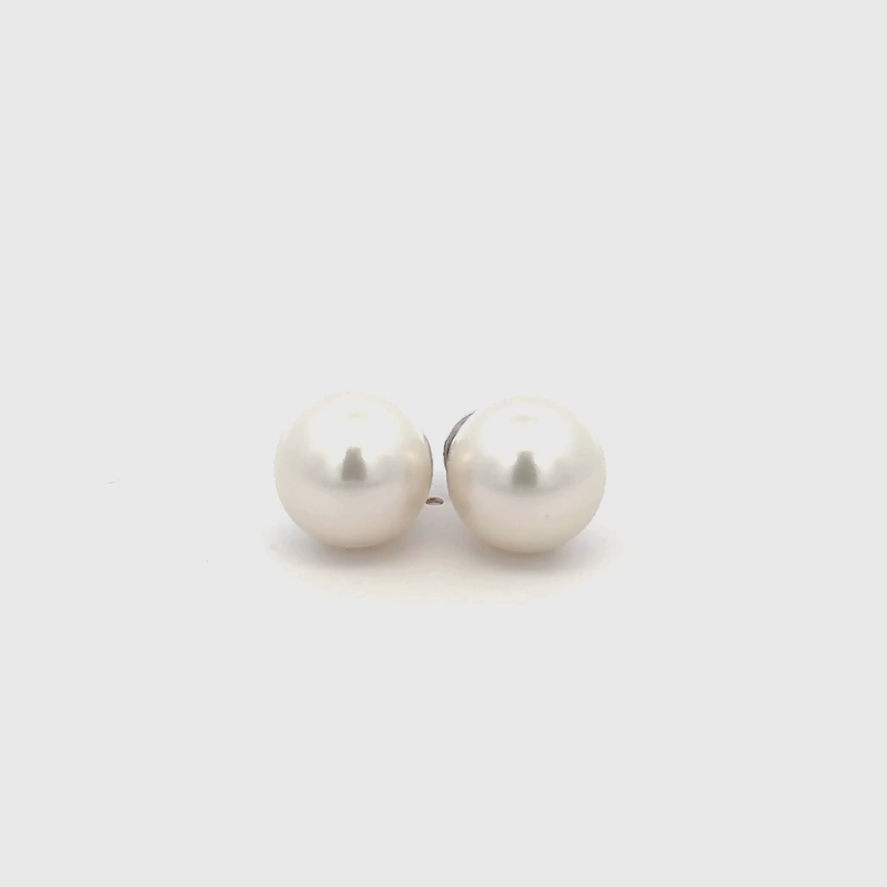 18K White Gold Australian South Sea 12-13 mm Cultured Pearl Stud Earrings 360 view