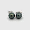 9K White Gold Tahitian 10-11 mm Cultured Pearl Stud Earrings 360 view