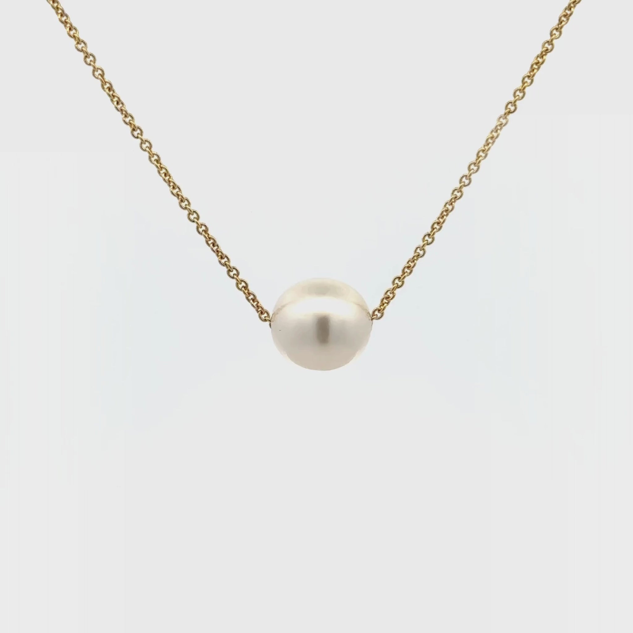9K Yellow Gold Australian South Sea 10-11 mm Cultured Pearl Necklace 360 degree view on a white background