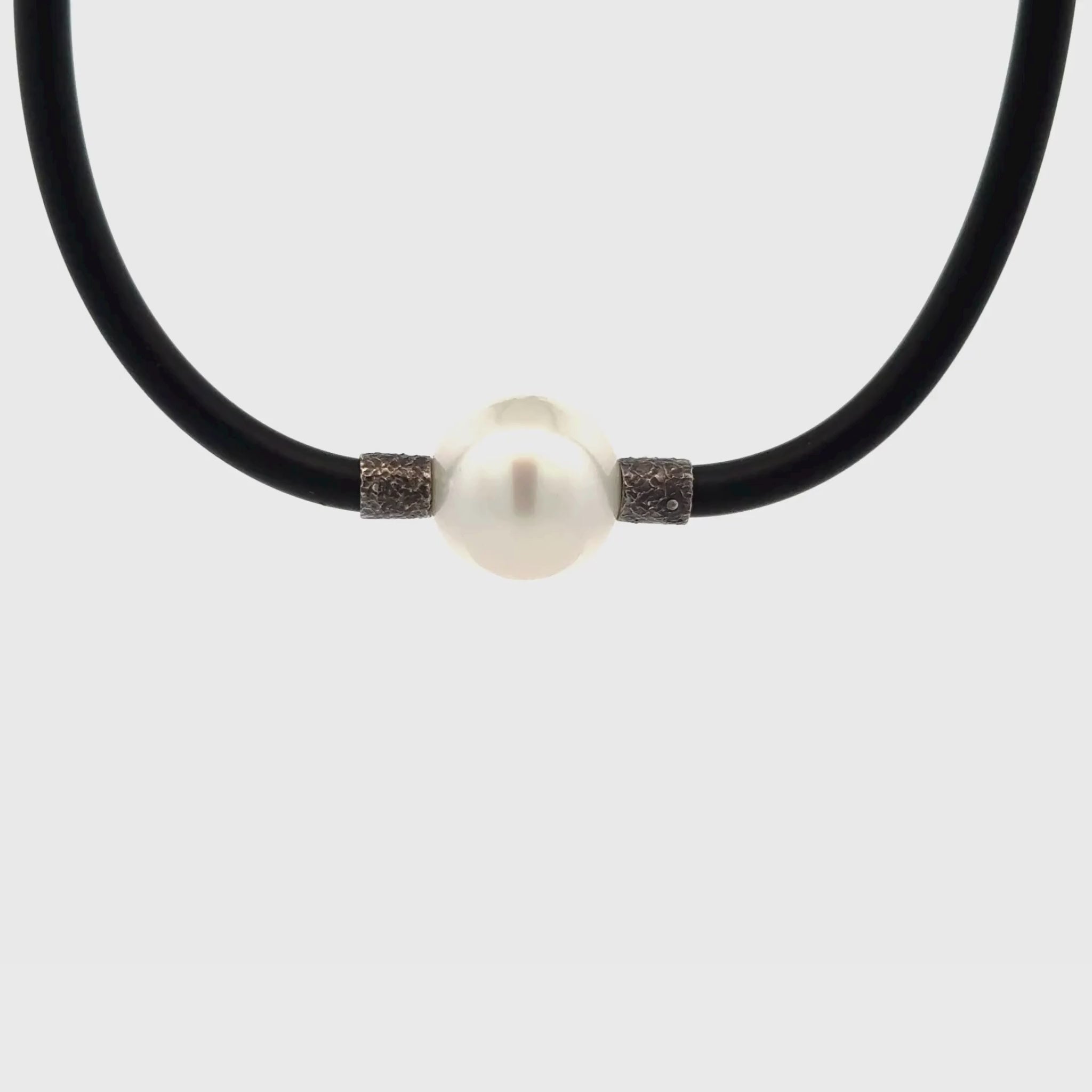 Sterling Silver Australian South Sea 15-16 mm Cultured Pearl Neoprene Necklace 360 view video