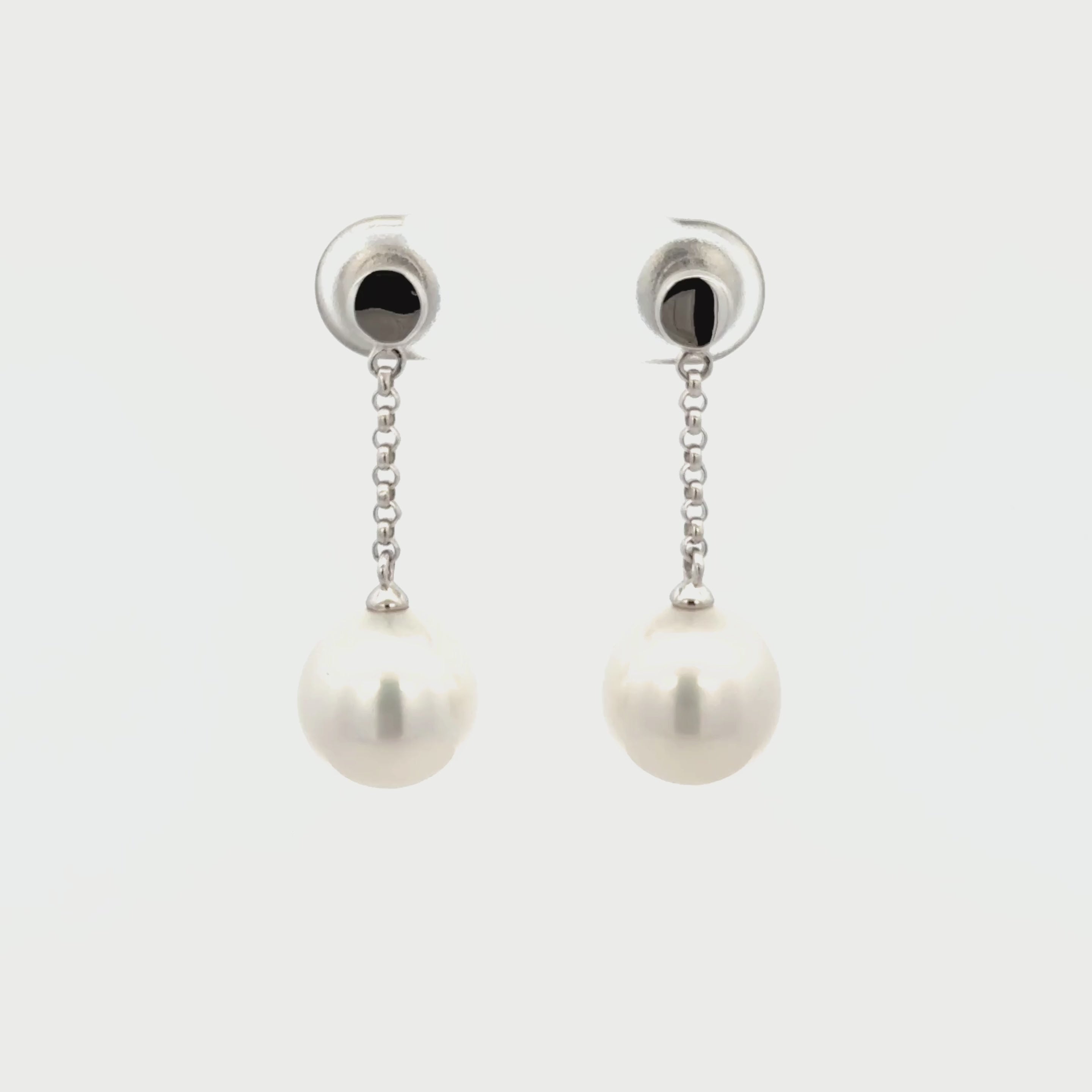 9K White Gold Australian South Sea 10-11mm Cultured Pearl Drop Earrings 360 view