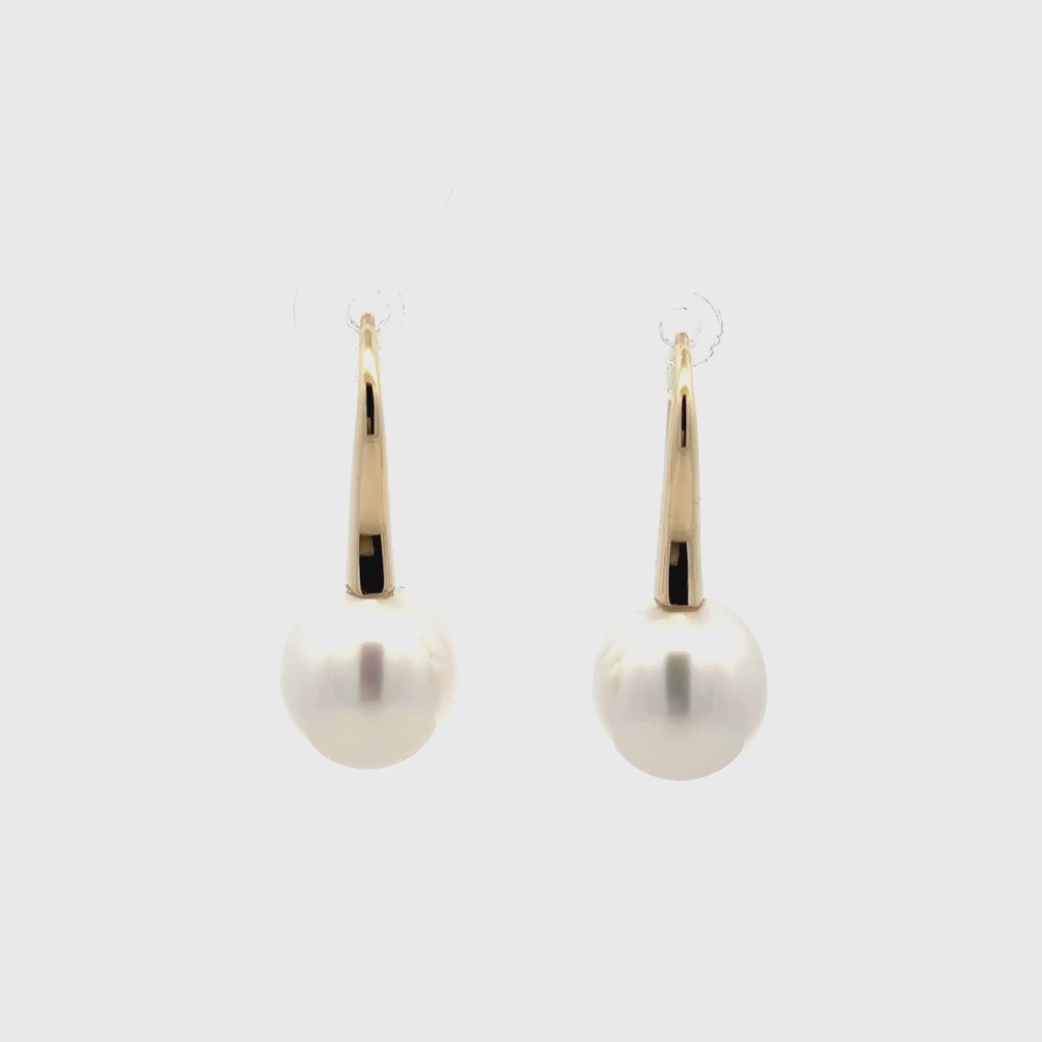 9K Yellow Gold Australian South Sea 9-10 mm Cultured Pearl Hook Earrings 360 view video
