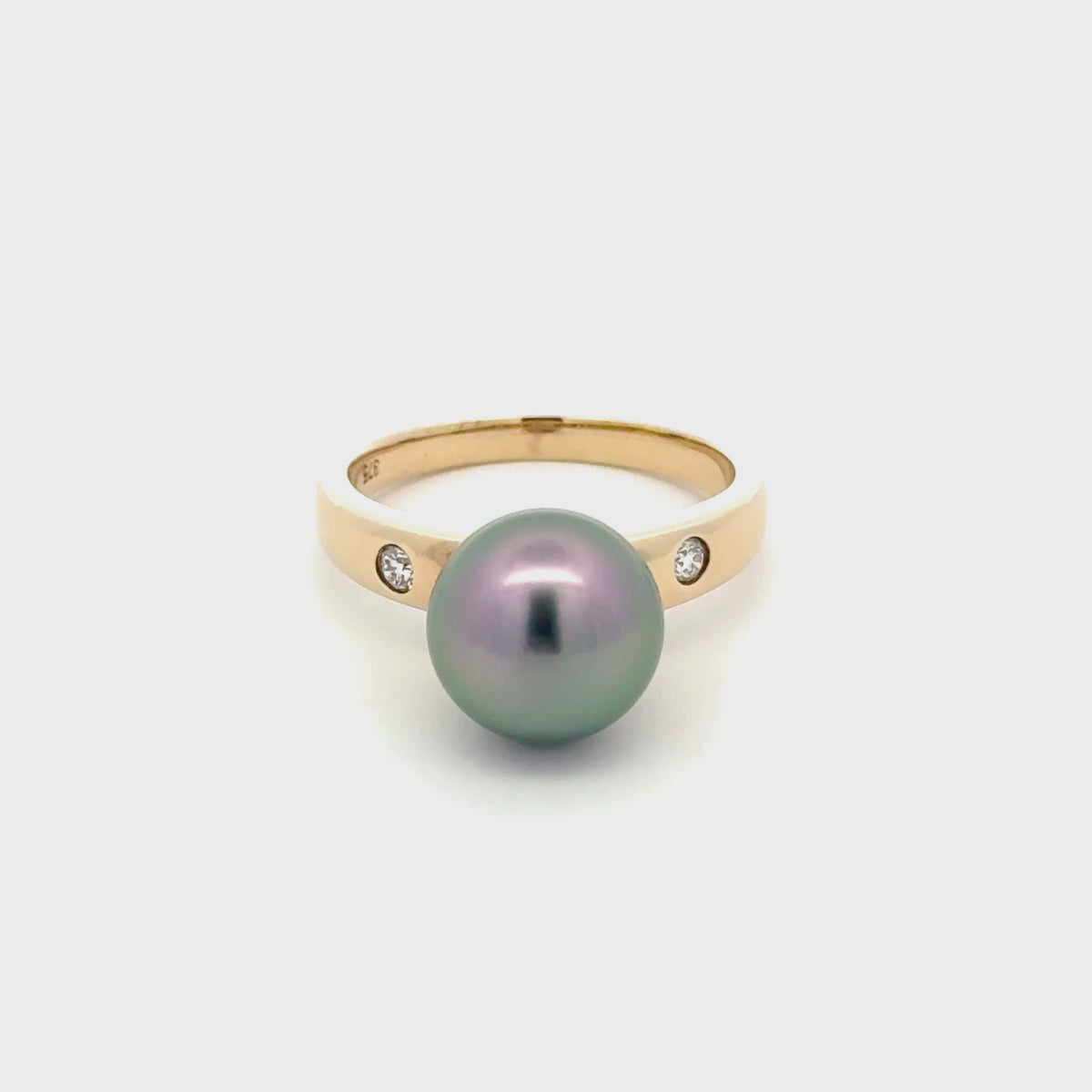 9K Yellow Gold Tahitian 10-11mm Cultured Pearl and Diamond Ring 360 view