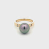 9K Yellow Gold Tahitian 10-11mm Cultured Pearl and Diamond Ring 360 view