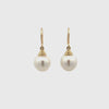 9K Yellow Gold Australian South Sea 11-12 mm Cultured Pearl Hook Earrings 360 degree view on a white background